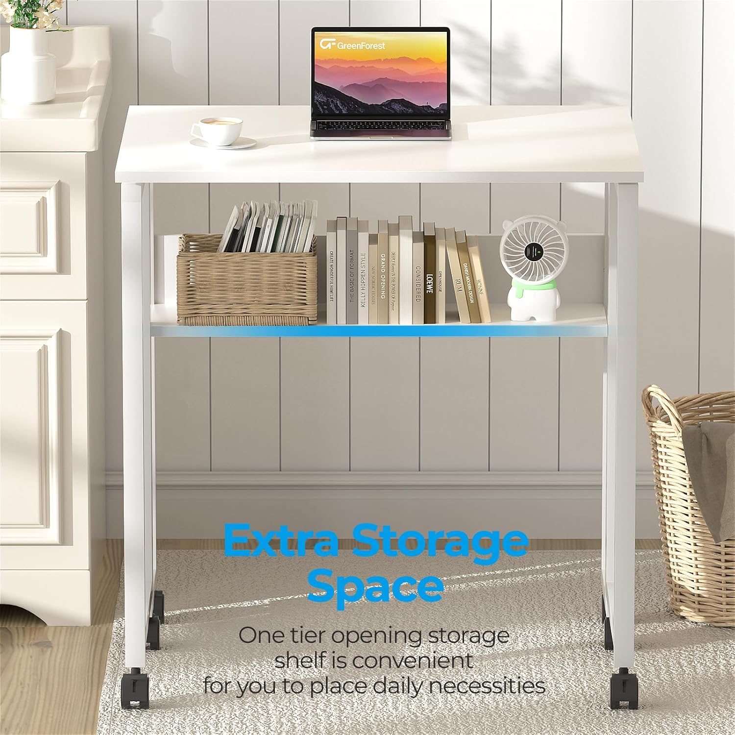 GreenForest Kleiner Klappschreibtisch, 80 cm Klappschreibtisch mit Rollen, einfacher Aufbau, Klappschreibtisch mit Stauraum, Home-Office-Klapptisch, Weiß – Bild 8
