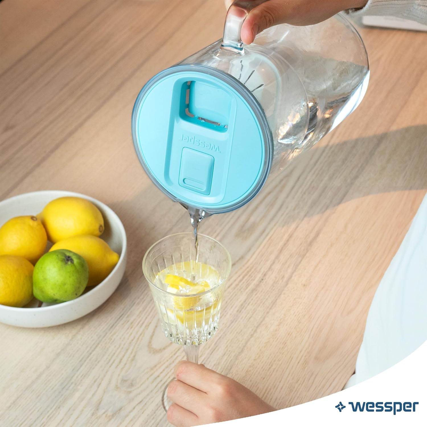 Wessper Wasserfilterkanne mit LED-Anzeige, 3 L, Wasserkanne aus Glas mit Aktivkohlefilter, Wasserkanne mit Wasserfilterkartuschen für Trinkwasser, BPA-frei – Bild 5