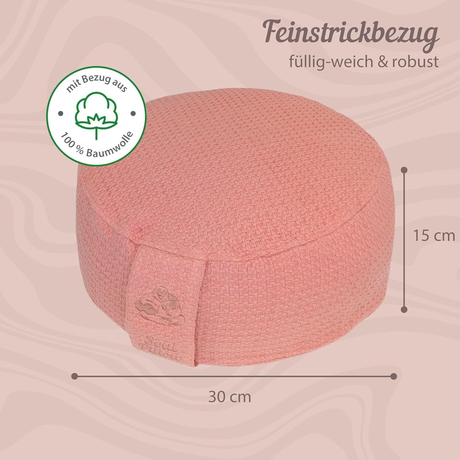Soul Pillow Meditationskissen, Yoga-Sitzkissen, 15 cm hoch, Ø 30 cm, mit Dinkelfüllung, waschbarer Bezug, Sitzkissenunterlage für Meditations- und Yogakissen, rund, Öko-Tex 100 – Bild 2