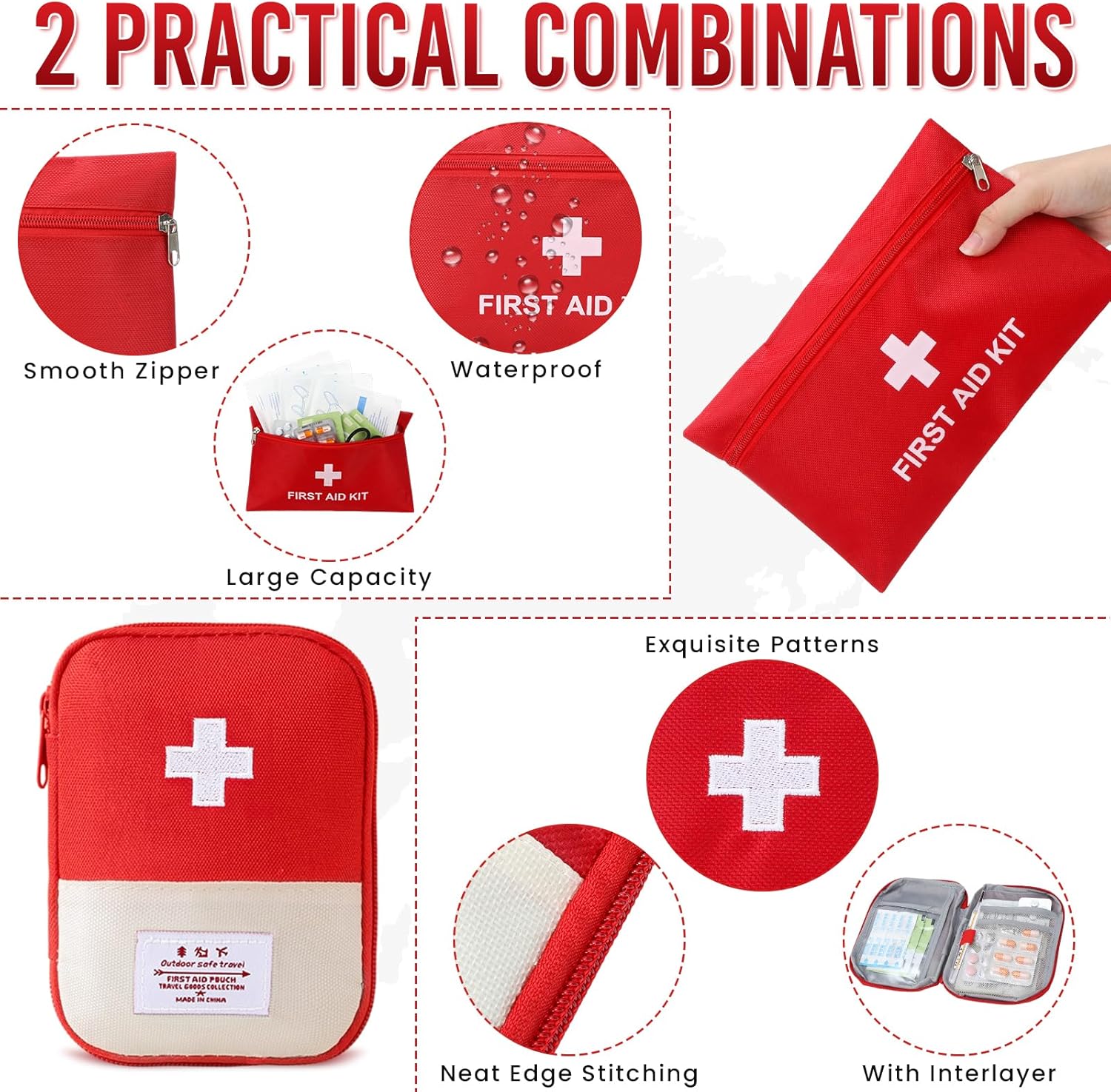 4er-Pack Mini-Erste-Hilfe-Set, 2 Stile, tragbare Medizintasche, kompaktes Erste-Hilfe-Set, kleine Notfalltasche für Zuhause, Schule, Büro, Outdoor (25 x 16 cm, 18 x 13 cm) – Bild 3