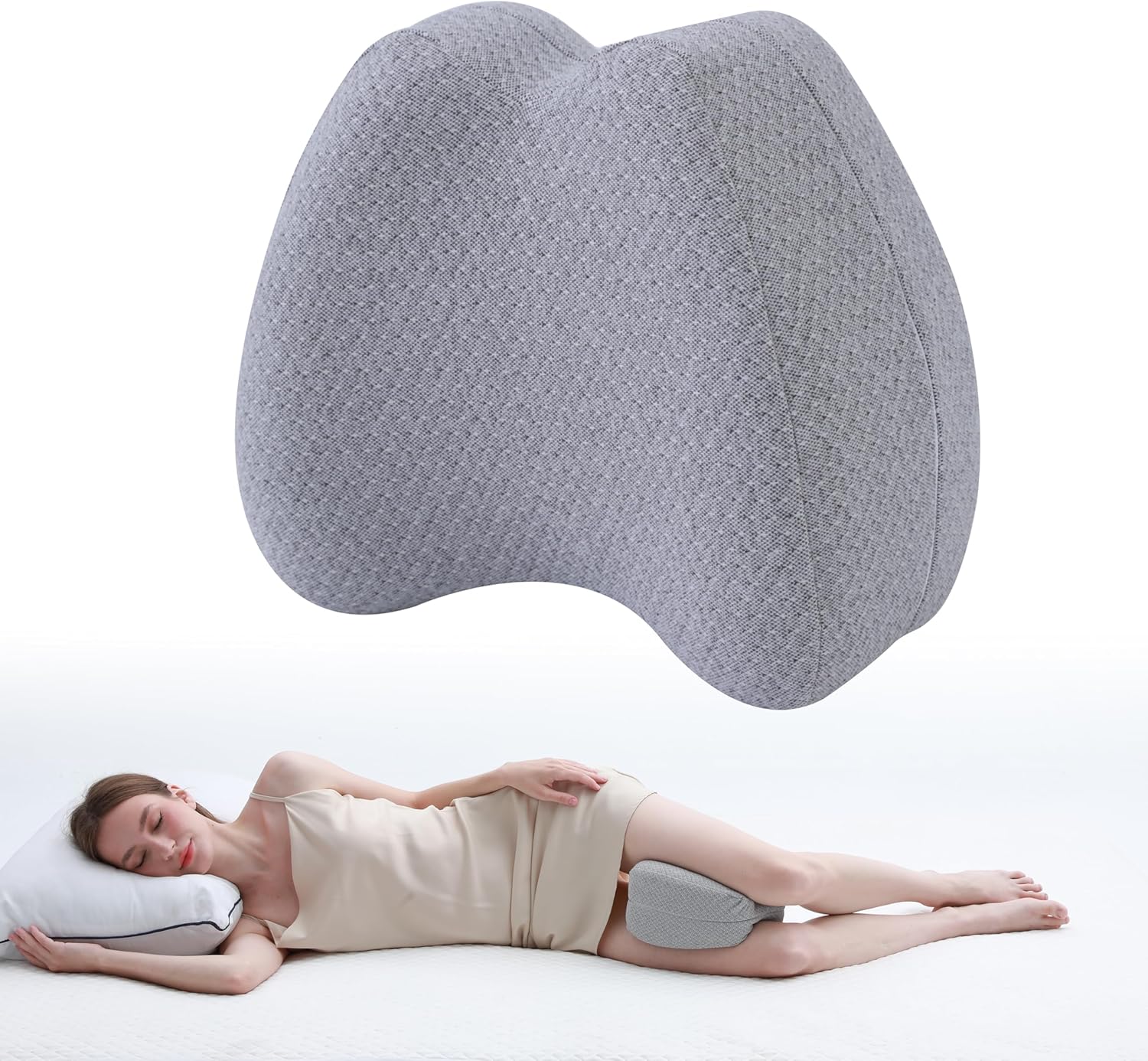 WORKKOOL Ergonomisches Kniekissen gegen Schmerzen – Orthopädisches Beinkissen für Beine, Hüfte & Rücken – abnehmbarer, waschbarer Bezug (grau)