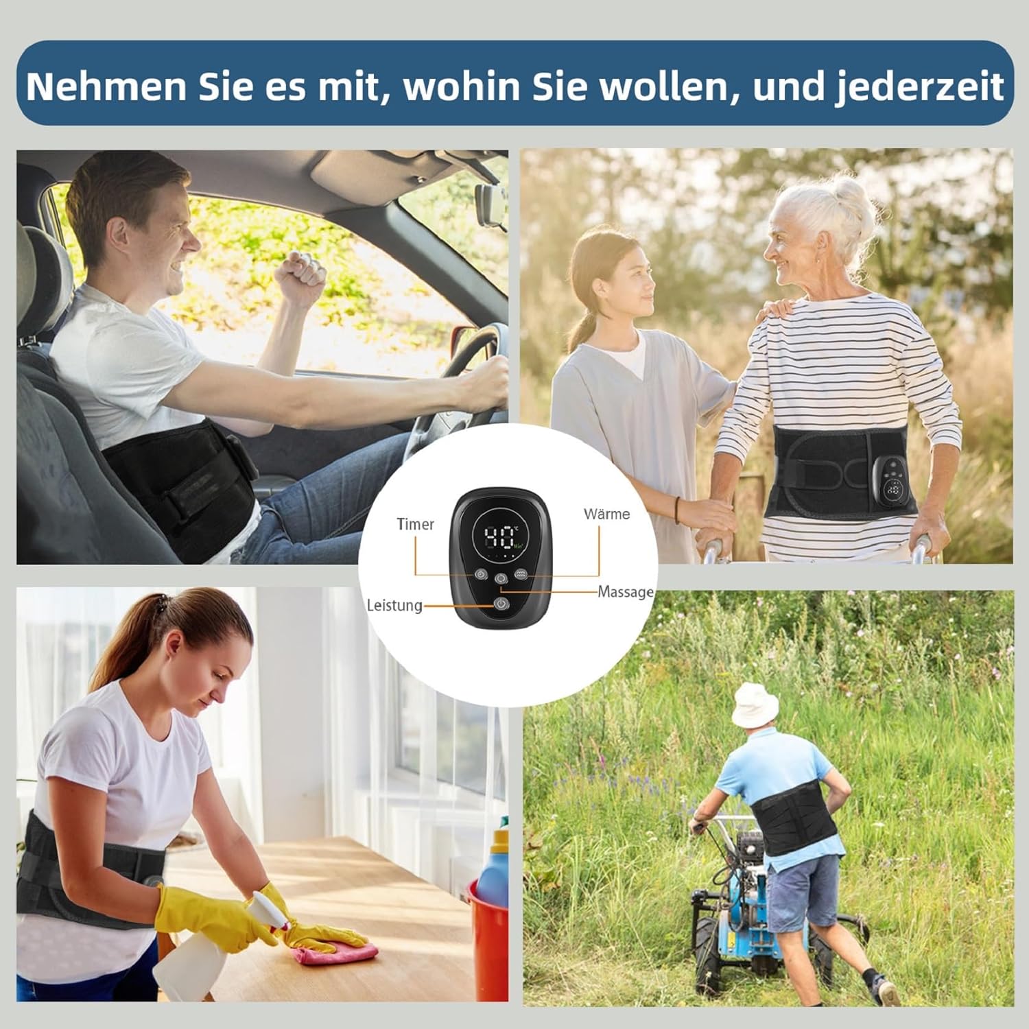 HONGJING Rotlichttherapie-Rückenmassagegürtel zur Schmerzlinderung im unteren Rückenbereich, Rückenstützgürtel mit Wärme und Massage bei Bandscheibenvorfall, Skoliose, Ischias (L) – Bild 7