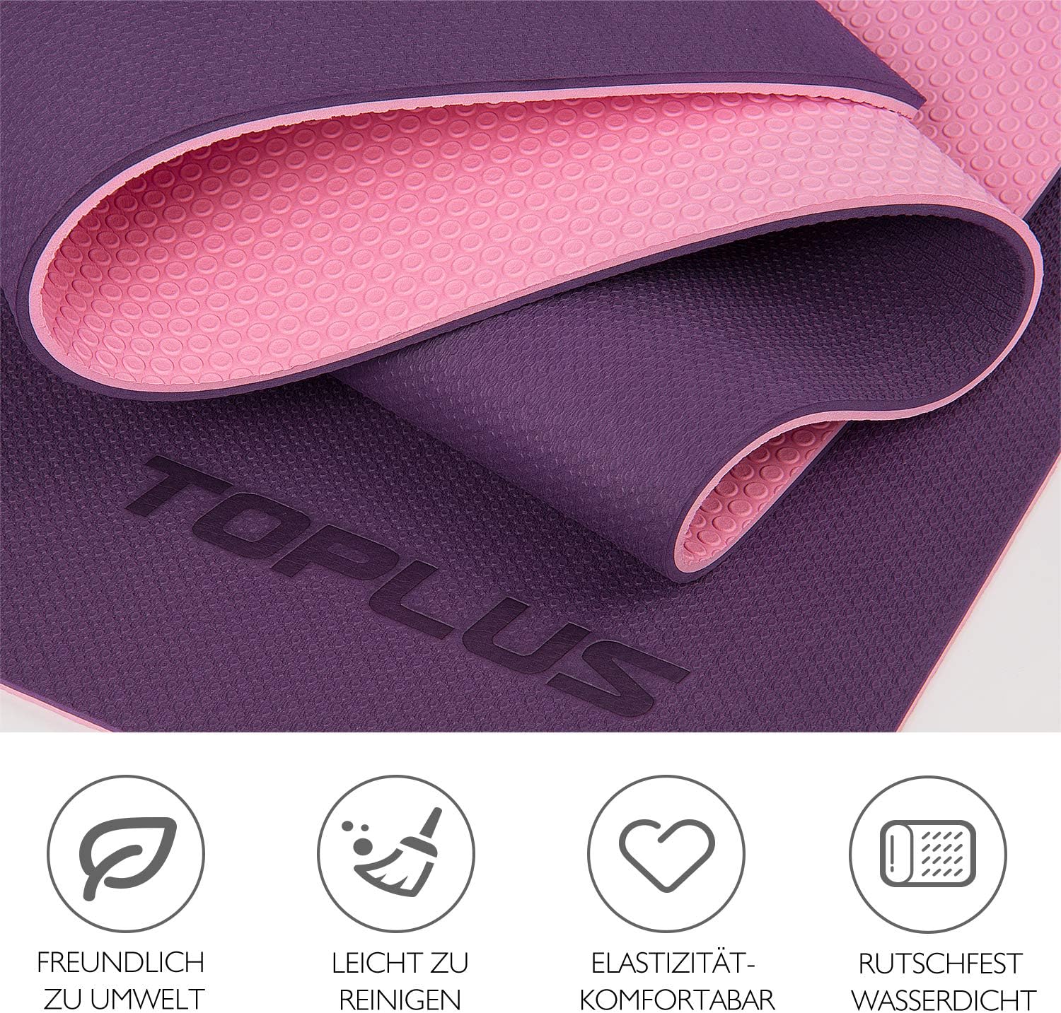 TOPLUS Gymnastikmatte, Yogamatte, gepolstert & rutschfest für Fitness, Pilates und Gymnastik, mit Tragegurt – Bild 5