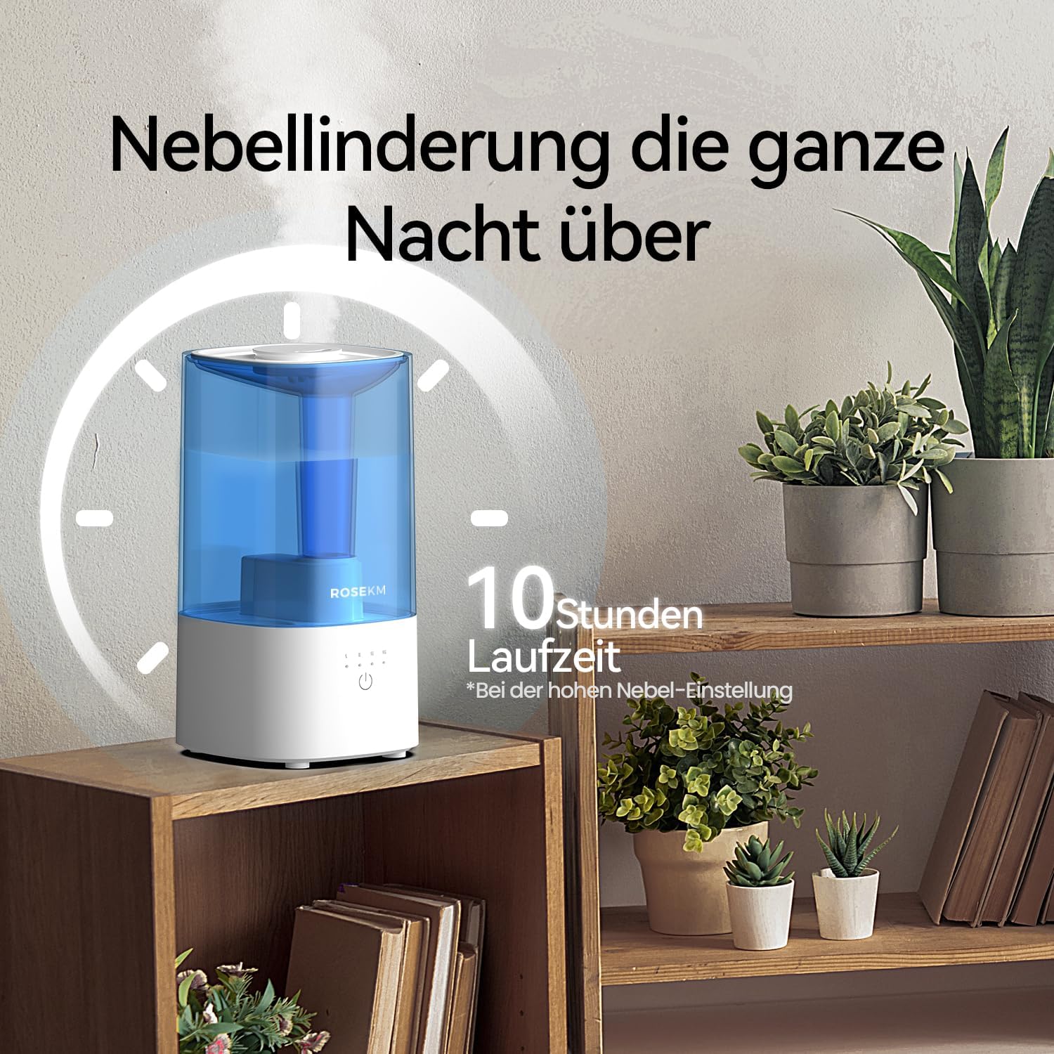 Roeskm Luftbefeuchter für Schlafzimmer, kühlender Nebel-Luftbefeuchter für Zuhause, Pflanzen und Babyzimmer, leise, auf Ultraschallbasis, mit 360°-Düse, automatische Abschaltung, kein Filter, blau – Bild 2
