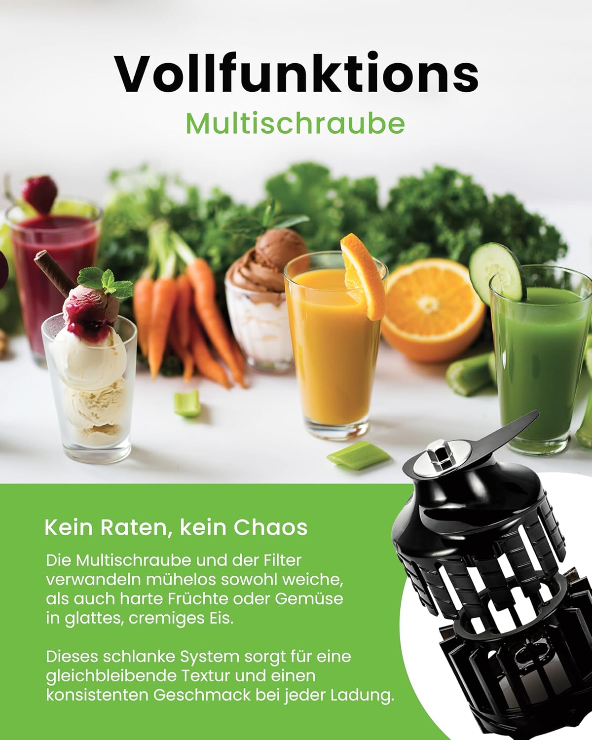 Hurom Slow Juicer | Entsafter für Gemüse und Obst | H310 | Leicht zu reinigender elektrischer Entsafter mit leisem Motor und Siebfilter | 100 Watt | BPA-frei | Schlankes Design | 220 ml, Beige – Bild 3