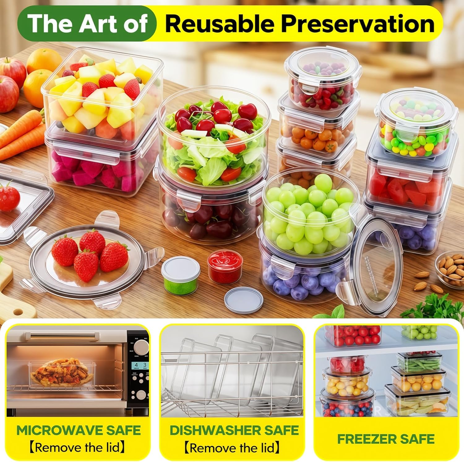 Set mit 28 Frischhaltedosen mit Deckel, XXL-Vorratsdosen-Set (14 Behälter & 14 Deckel), Meal-Prep-Boxen für die Küche, BPA-freies Tupperware-Set – Bild 2