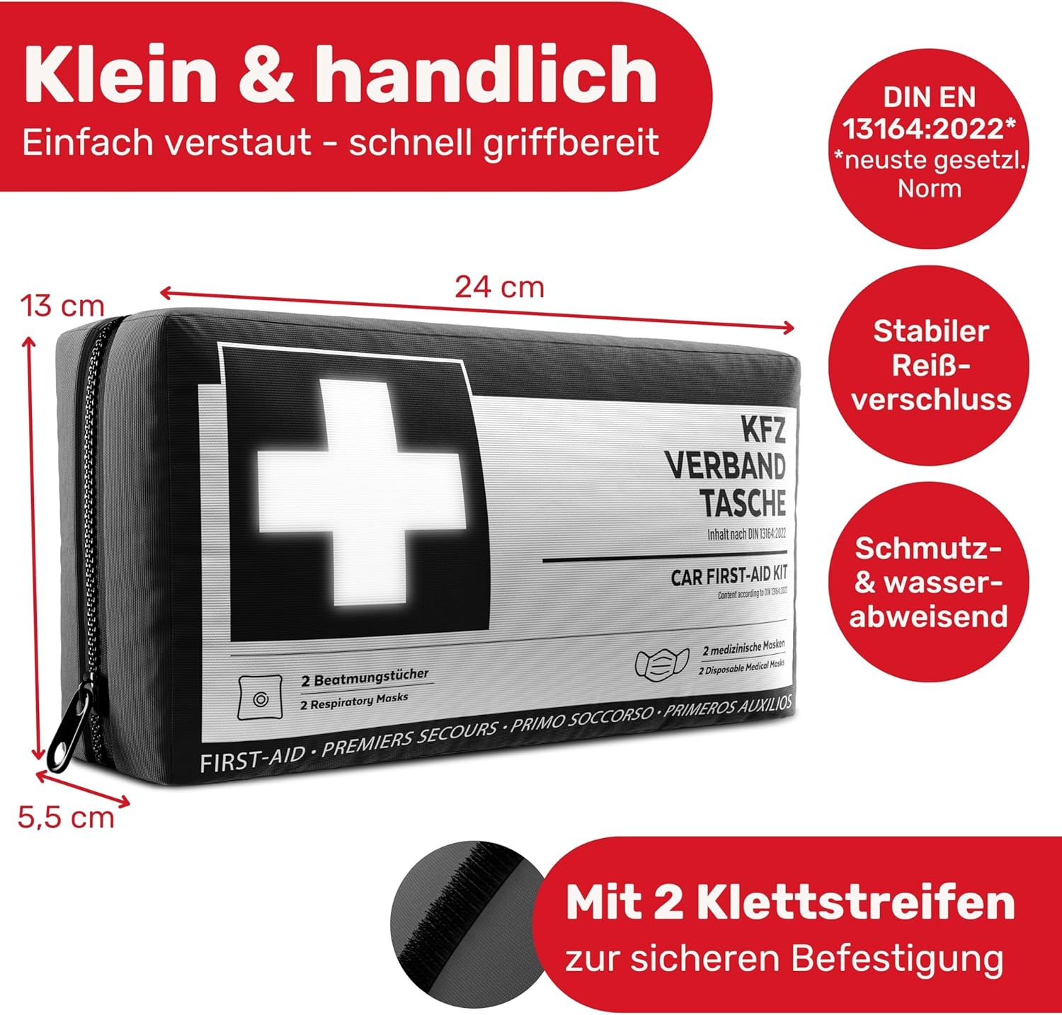 KFZ-Verbandstasche nach aktueller Norm 2026 inkl. Lüftungstücher – KFZ-Verbandkasten europaweit einsetzbar – Verbandskasten DIN 13164:2022 (StVO konform) – Bild 6