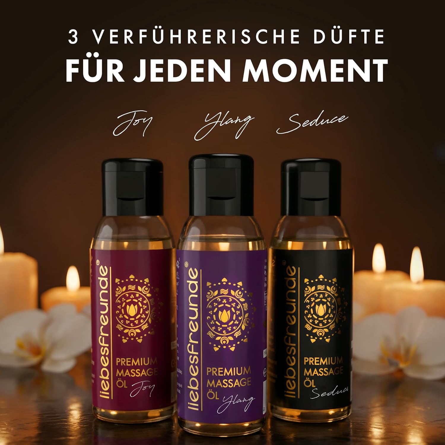 Liebesfreunde Massageöl Geschenkset – 3 x 50 ml Wellnessöl zur Entspannung, erotisches Massage Geschenkset für Damen & Herren – Bild 6