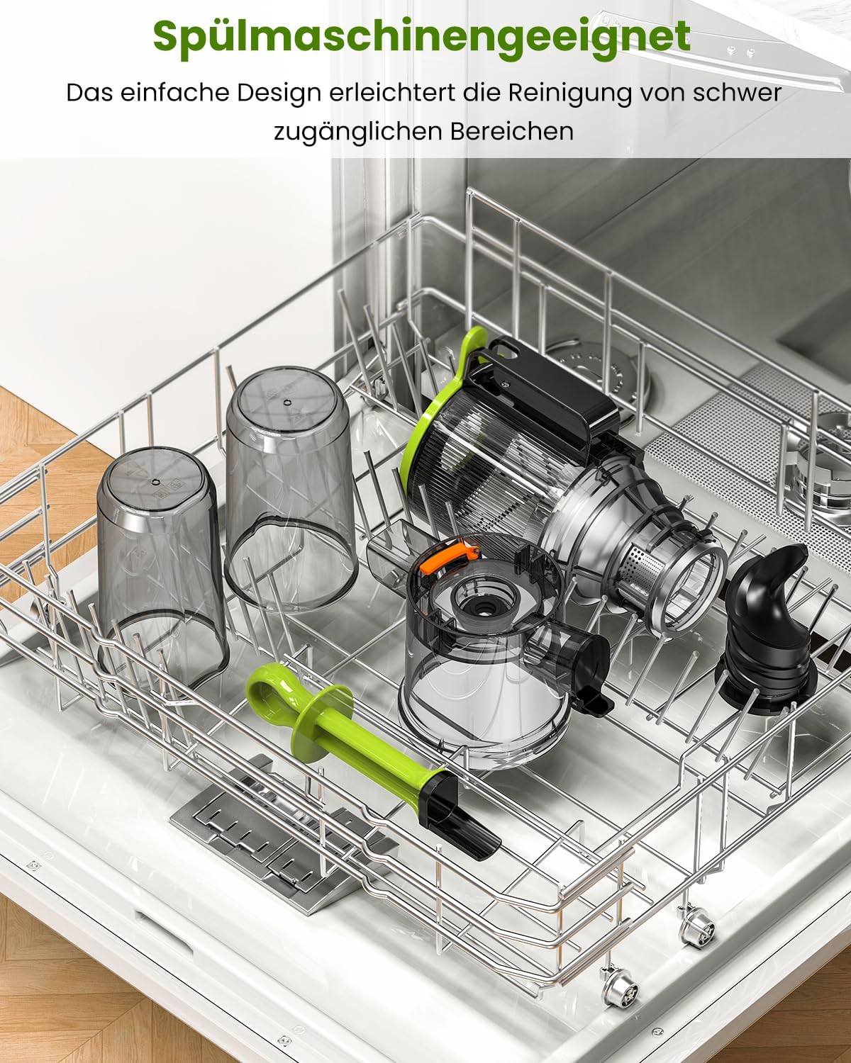 LINKChef Slow Juicer, Entsafter Gemüse und Obst, Testsieger mit 115 mm großem Entsafter, Kaltentsafter für ganze Früchte/Gemüse, Blitzreiniger, einfache Installation, BPA-frei, 200 W, Grün – Bild 8