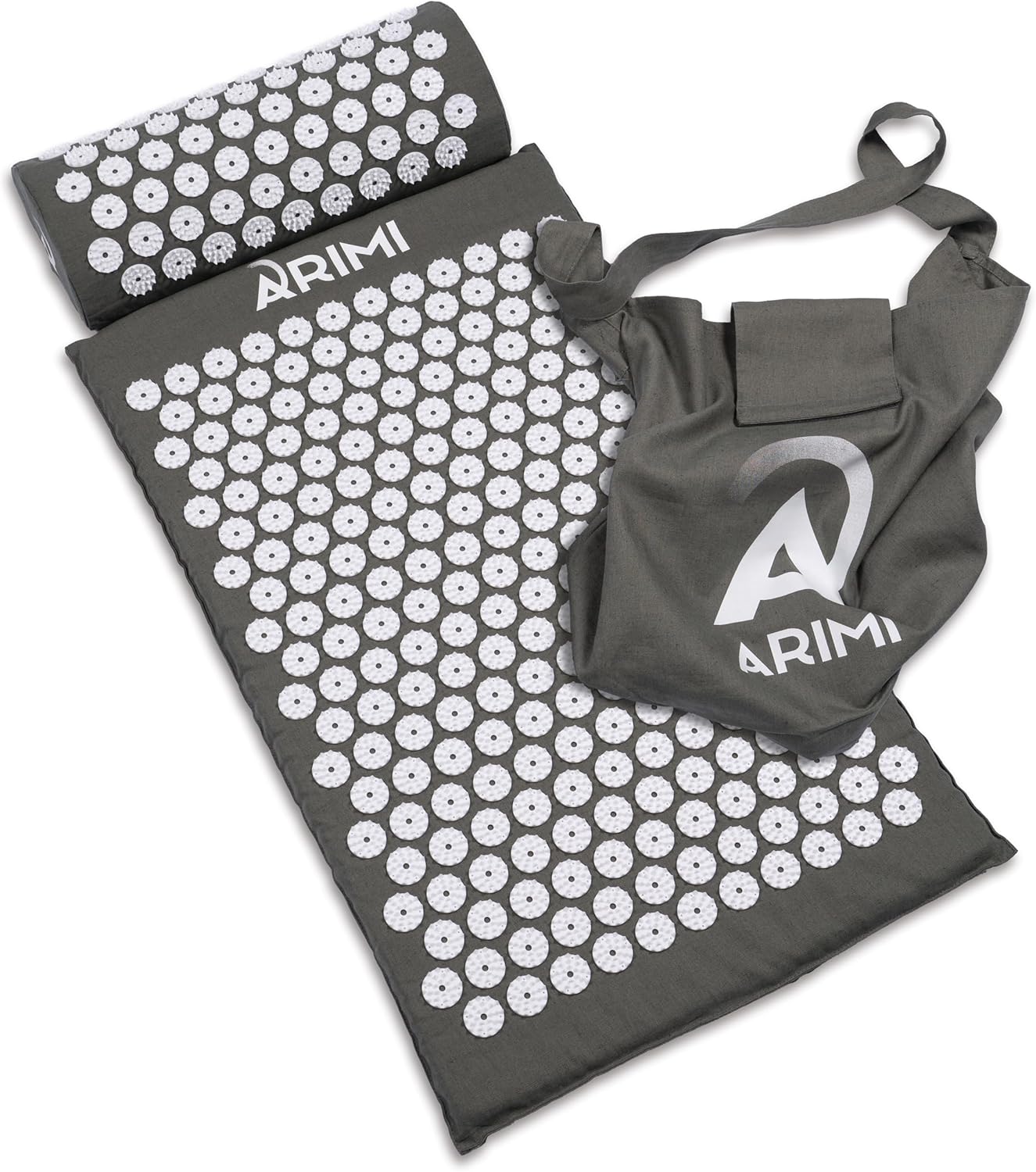 ARIMI Akupressurmatte mit Kissen und Tasche, nachhaltig, ergonomisch – zur Schmerzlinderung, Entspannung und Erholung, ideal für Rücken und Nacken, Massagematte mit Akupressurkissen
