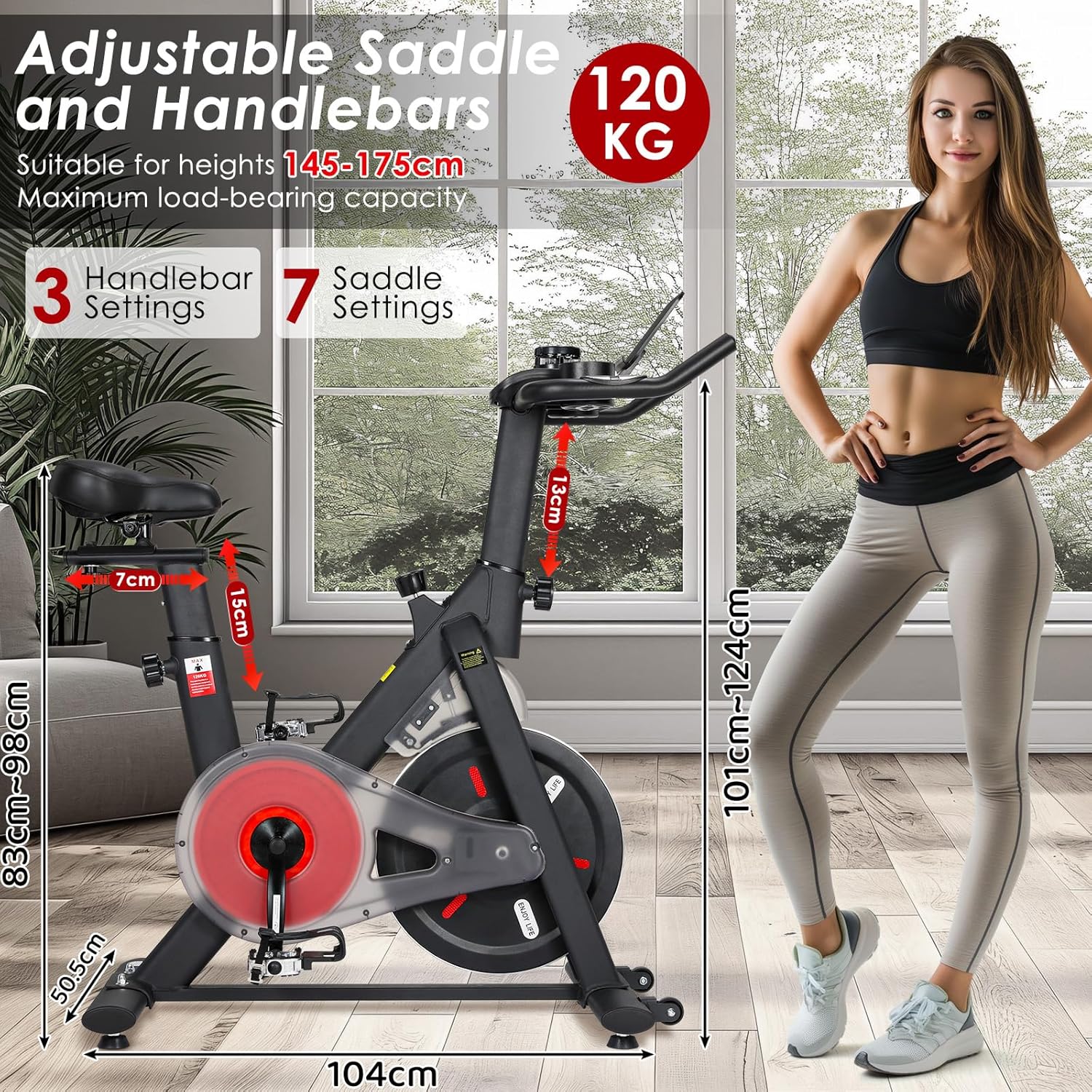 LIFERUN Heimtrainer Fahrrad Magnetwiderstand, Leise Spinning Bike Indoor mit Pulsmessung, LCD-Monitor, einstellbare Sitze, Tablet-Halterung, Stationäres Bike Hometrainer für Kardiotraining Zuhause – Bild 2