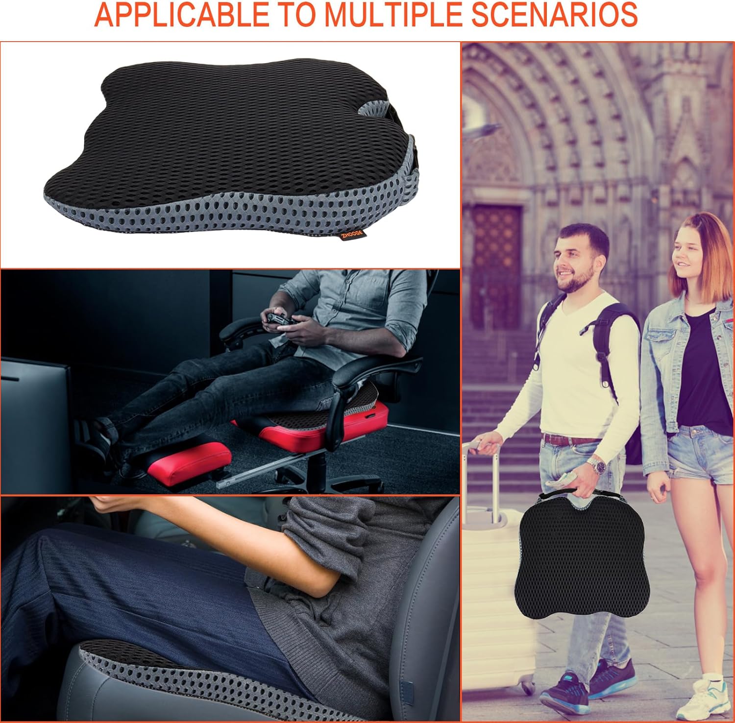 ZHOOGE Keilkissen Autositz, Keilkissen für Auto, Autositzkissen, Memory-Schaum-Keilkissen, ergonomisches Memory-Schaum-Kissen für Auto, Bürostuhl, Bett, Schwarz – Bild 7