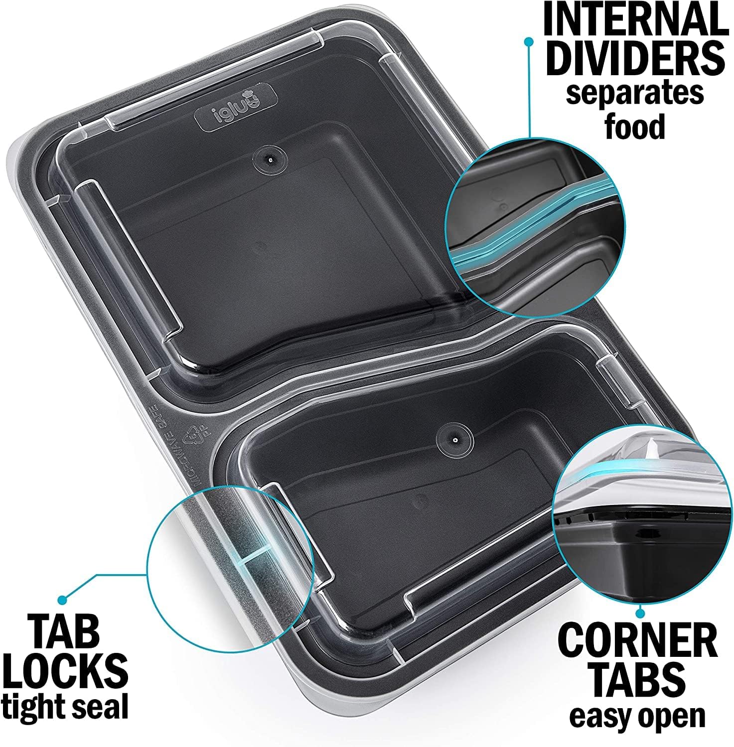 KAHEIGN Wiederverwendbare 2-Fach-Meal-Prep-Boxen mit Deckel, 1000 ml, BPA-freie Lunchbox, Lebensmittelbehälter, luftdicht, Mikrowelle, Gefrierschrank, 12 Stück – Bild 2