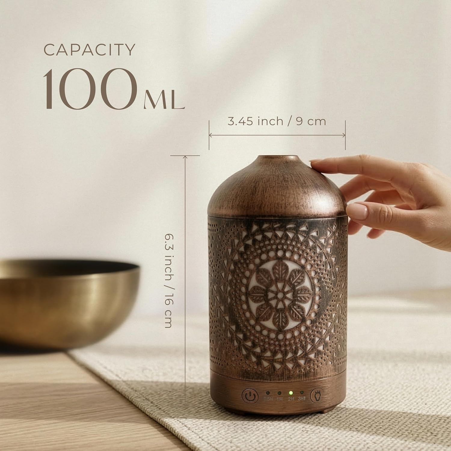 Earnest Living Aroma-Diffusor für ätherische Öle, 100 ml, Raumduft aus weißer Keramik, Duftöl-Diffusor, elektrische Öllampe, Luftbefeuchter, Nachttischlampe, 7 Lichtfarben, Timer, automatische Abschaltung – Bild 2