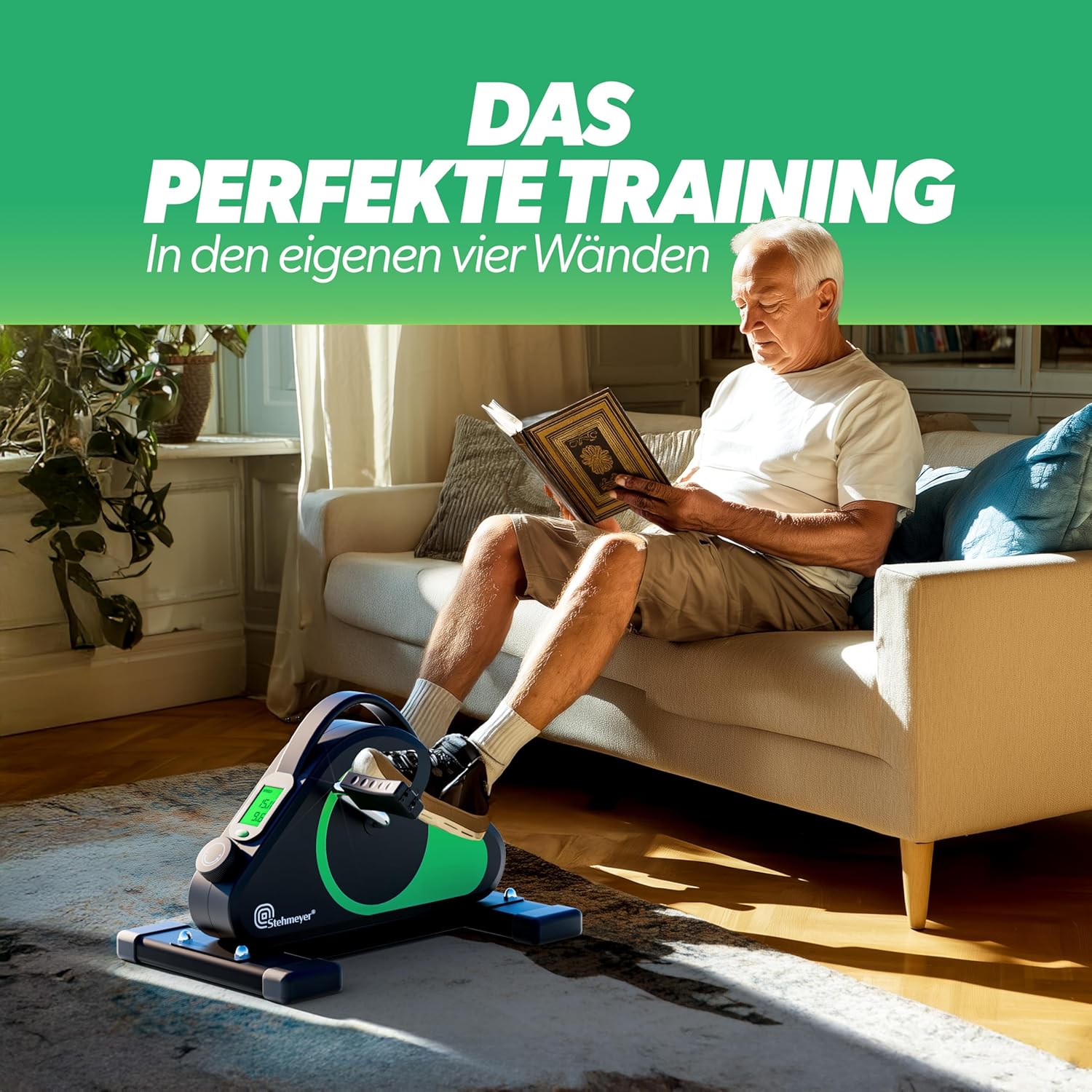 STEHMEYER Pedaltrainer für Senioren, Mini-Heimtrainer, Tischfahrrad, extra leiser & gelenkschonender Arm- und Beintrainer mit Befestigungsgurt, Schreibtischfahrrad mit LCD-Display für Zuhause, Büro und Rehabilitation – Bild 2