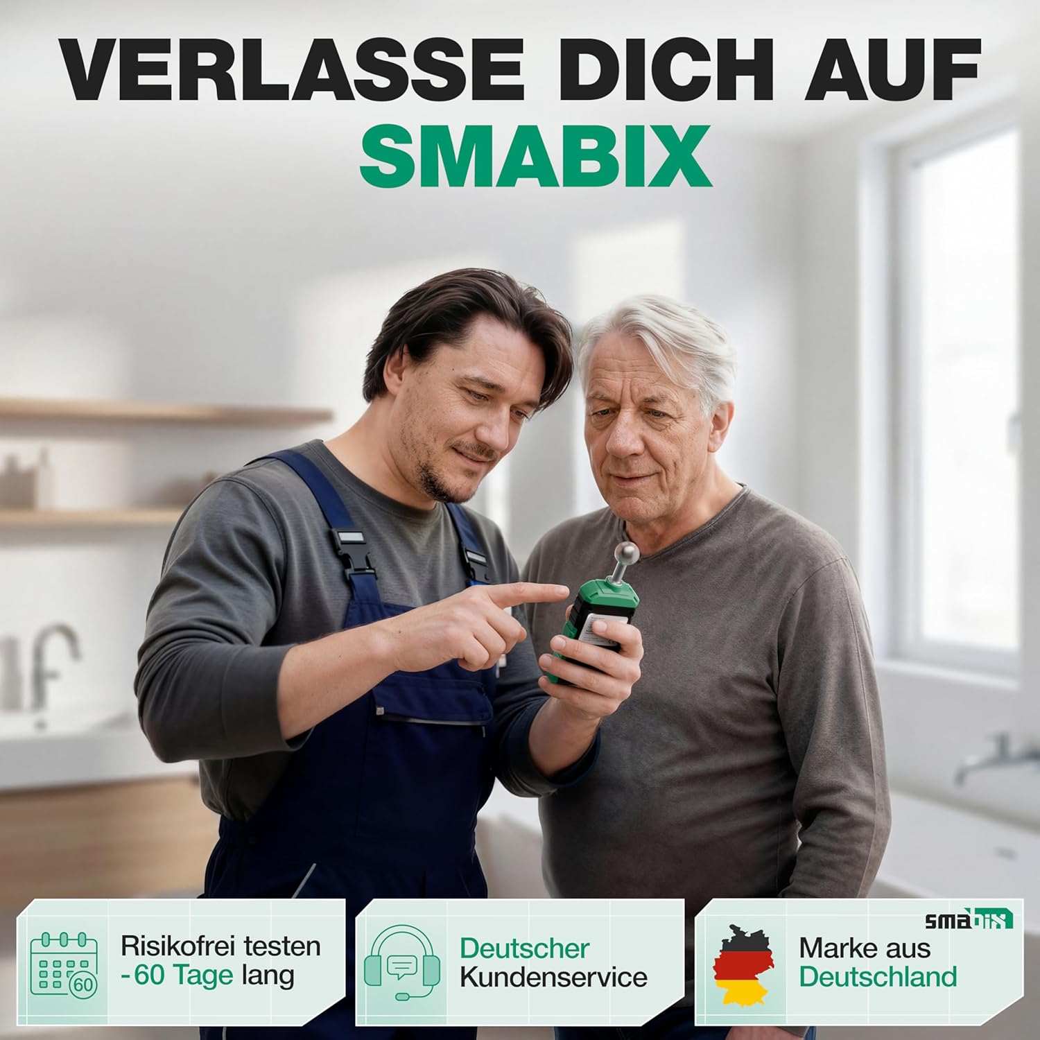 Smabix® Feuchtigkeitsmesser Wand, Holz, Gips, Granit, Feuchtigkeitsmesser für Wände, Mauerwerk, Beton, Baufeuchtemesser, Schimmeldetektor, Feuchtigkeitsmesser, Holzfeuchtemesser, Luftfeuchtigkeitsmesser – Bild 6