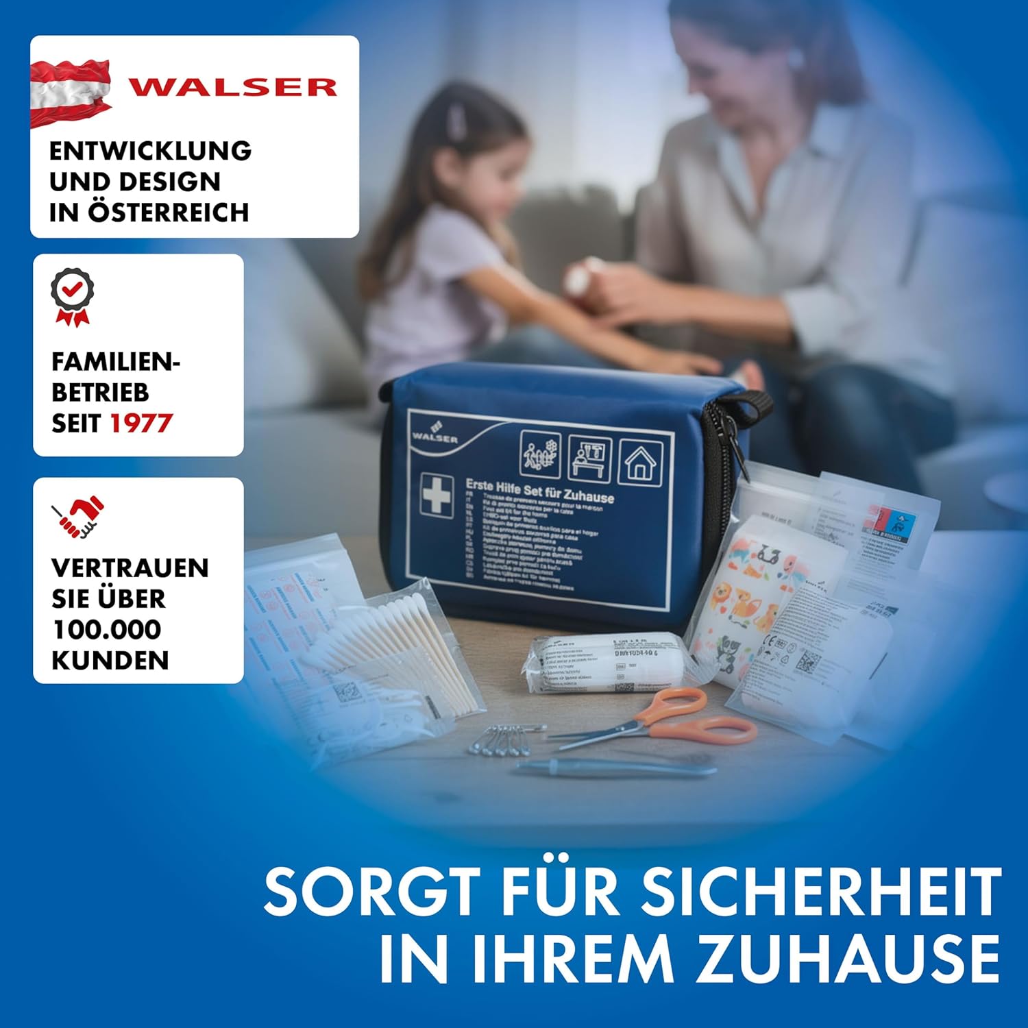WALSER Premium Mini Erste-Hilfe-Set für zu Hause, wasserdichte Erste-Hilfe-Tasche 2026, handliches Notfallset mit 107 Teilen, kompaktes Erste-Hilfe-Set, Reiseapotheken-Set, Mini-Erste-Hilfe-Set, blau – Bild 6