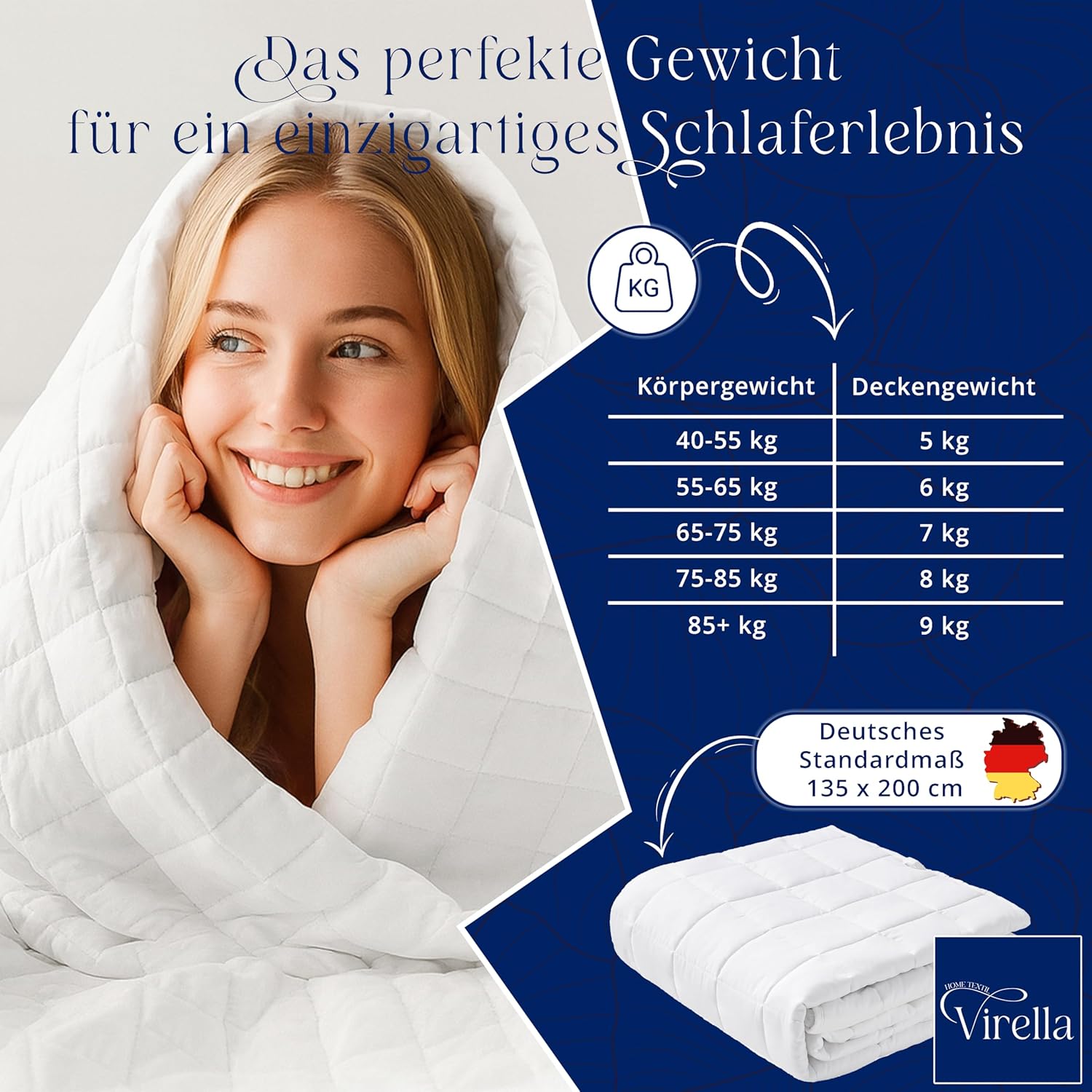 Virella Gewichtsdecke 135 x 200 9 kg – schwere Bettdecke aus 100 % Baumwolle – Anti-Stress-Therapiedecke – schwere Decke für tiefen Schlaf und bessere Erholung – Entspannungsdecke – schwere Gewichtsdecke – Bild 2