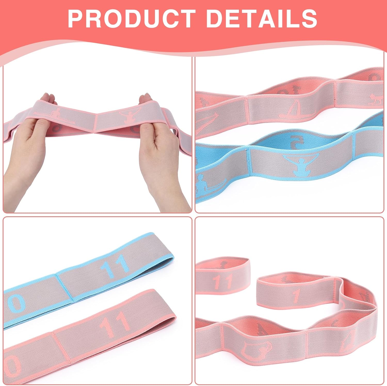 Elastischer Yoga-Stretchgurt mit Schlaufen, CEILIWEN Stretchgurte für Physiotherapie, Pilates-Stretchband, elastische Übungsbänder, Bein-Stretchgurt, Stretch-Widerstandsbänder für Übungen – Bild 6