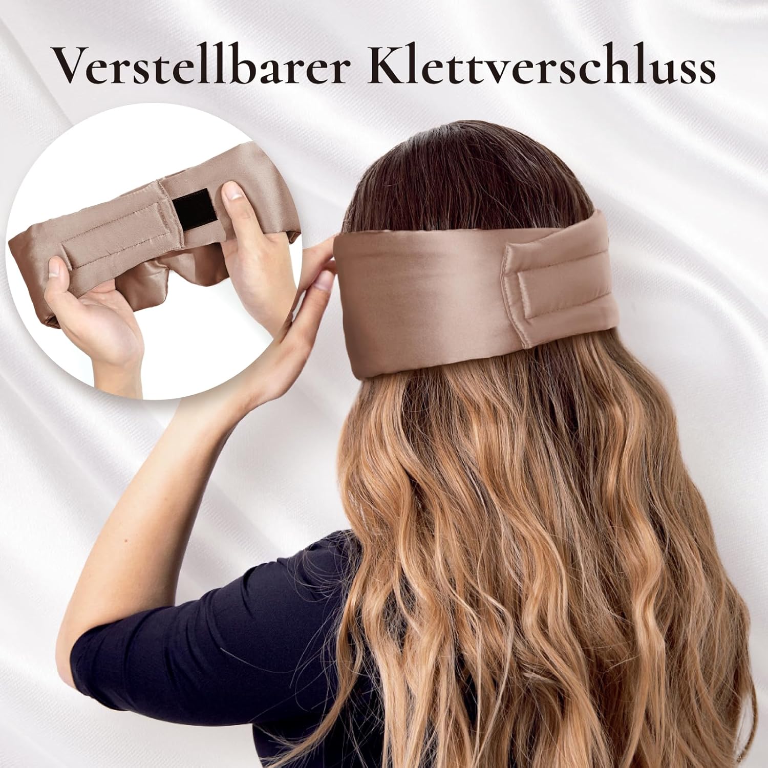 Zenssia Schlafmaske aus Seide für Damen und Herren, vergrößerte und verbreiterte Augenmaske mit verstellbarem Klettverschluss für tägliche Ruhe und kurze Pausen auf Reisen, Kamel – Bild 4