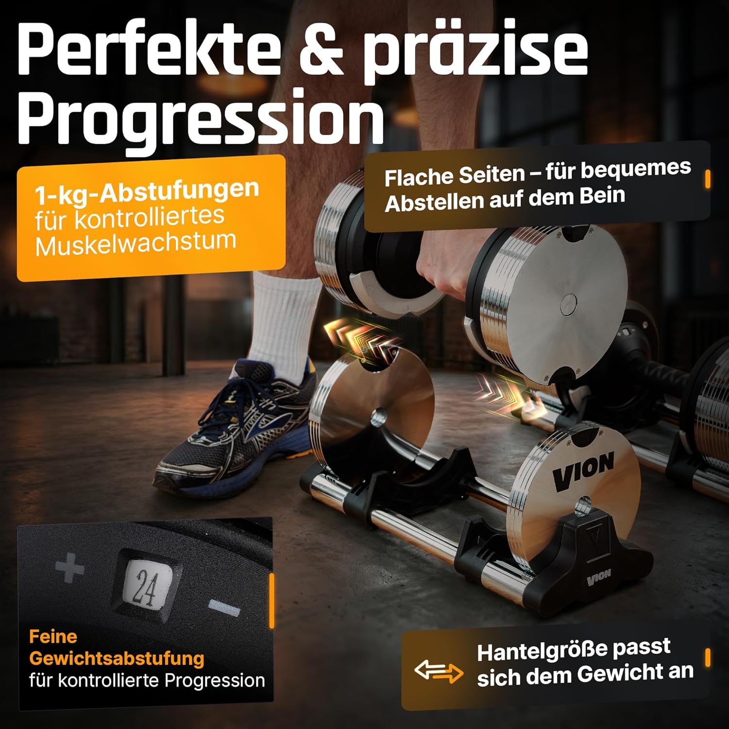 VION 24kg verstellbare Hanteln, 1-kg-Stufen, Hanteln Set, Gewichte Hantel, verstellbare Kurzhanteln, Hantelset, Dumbbell Set, Kurzhantel+set, Dumbbells, Fitnessgeräte für Zuhause, Hantel Set, Weights – Bild 5