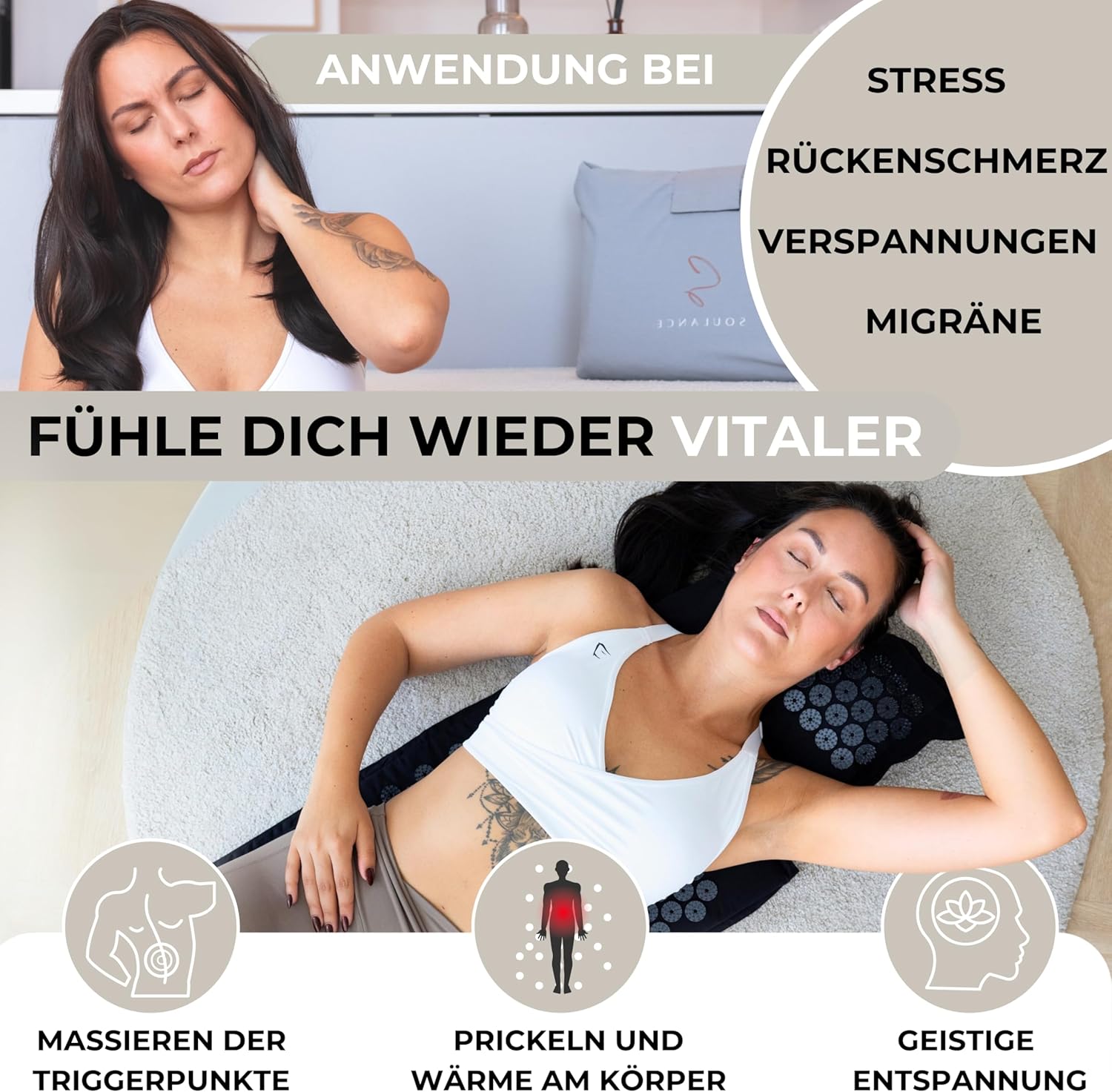 Akupressurmatte mit Kissen – 5-in-1-Premium-Set (inkl. Yogatuch) & Tragetasche, Kokosfaserfüllung – Massagematte, Akupunkturmatte bei Nacken- und Rückenschmerzen (Bordeaux) – Bild 3