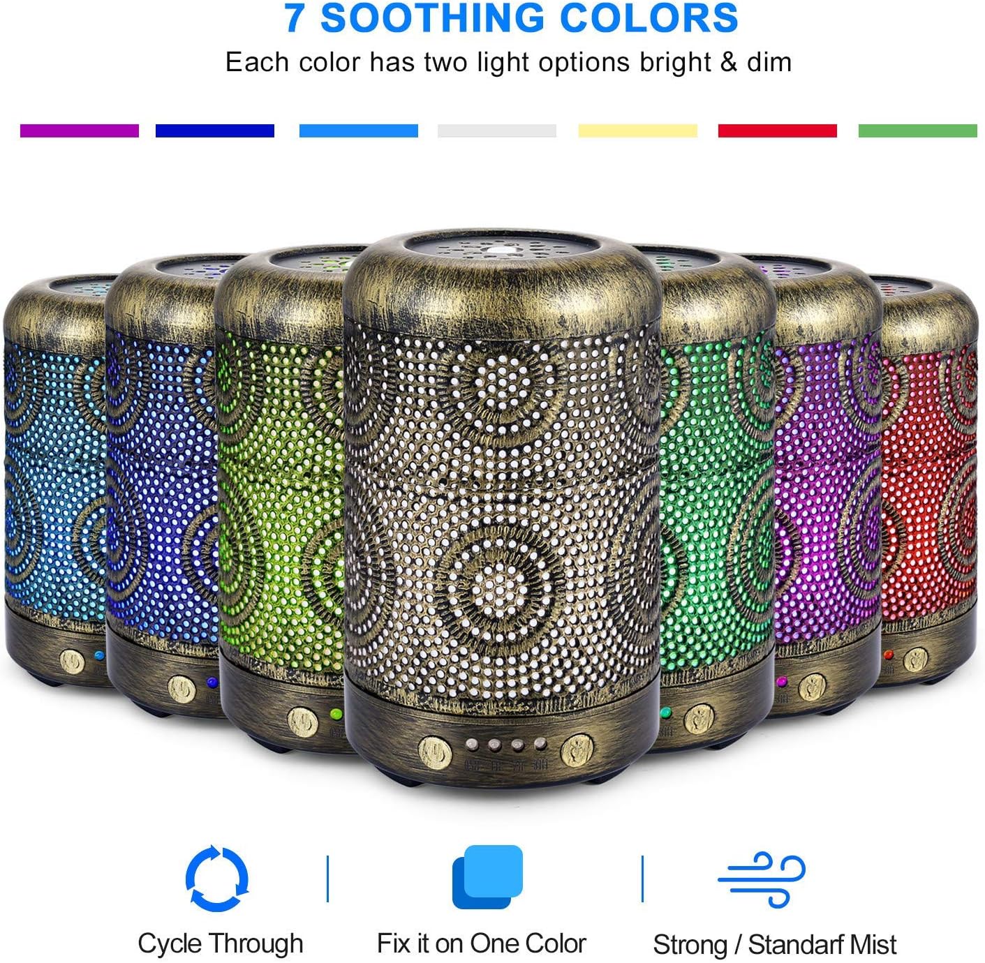 Salking Aroma-Diffusor-Luftbefeuchter, handgefertigter Metall-Diffusor für ätherische Öle, automatische Abschaltung, 7-Farben-Licht, Vintage-Aromatherapie für Baby, Heimbüro oder Yoga – Bild 3