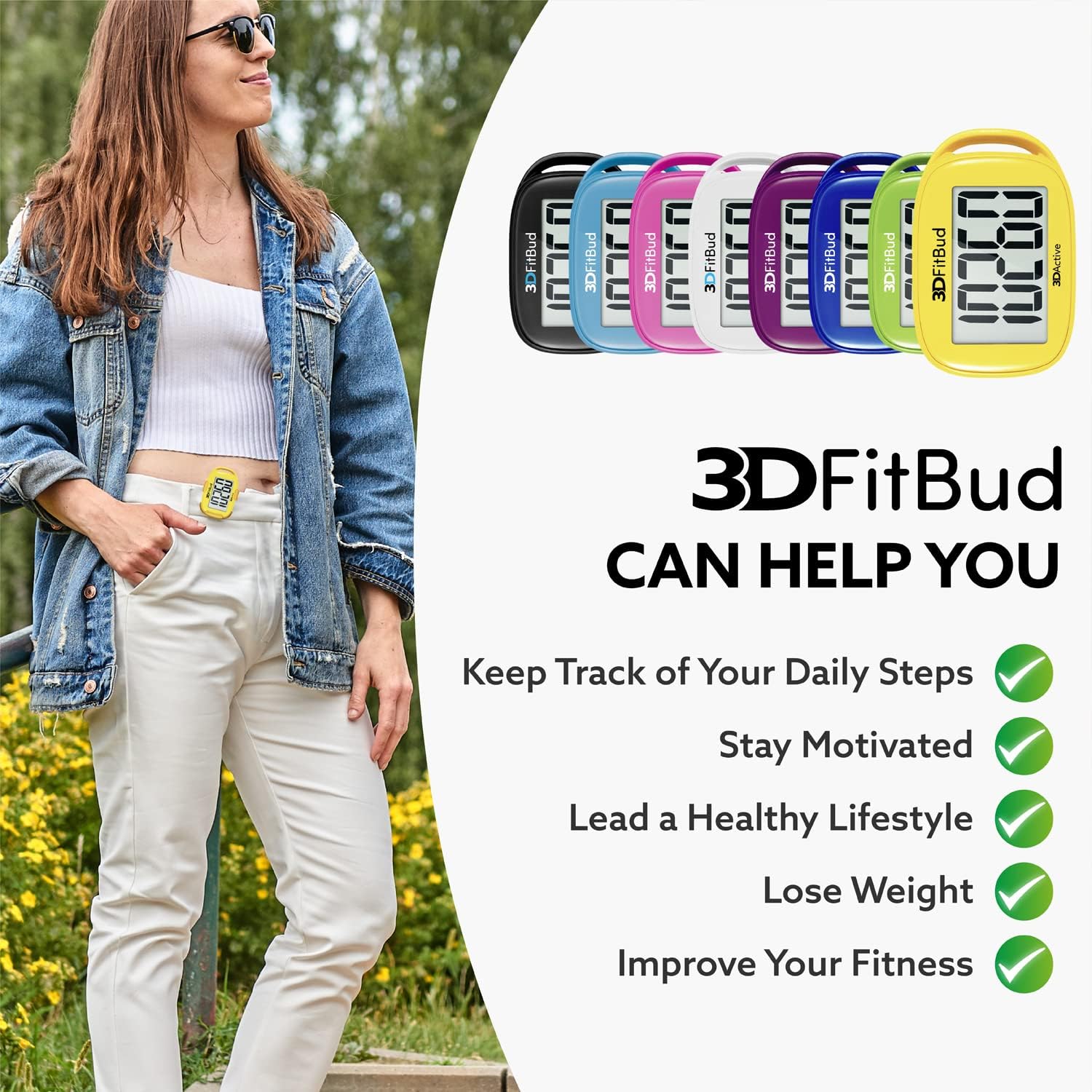 3DFitBud Easy Pedometer Walking 3D-Schrittzähler mit Clip und Trageband A420S – Bild 4