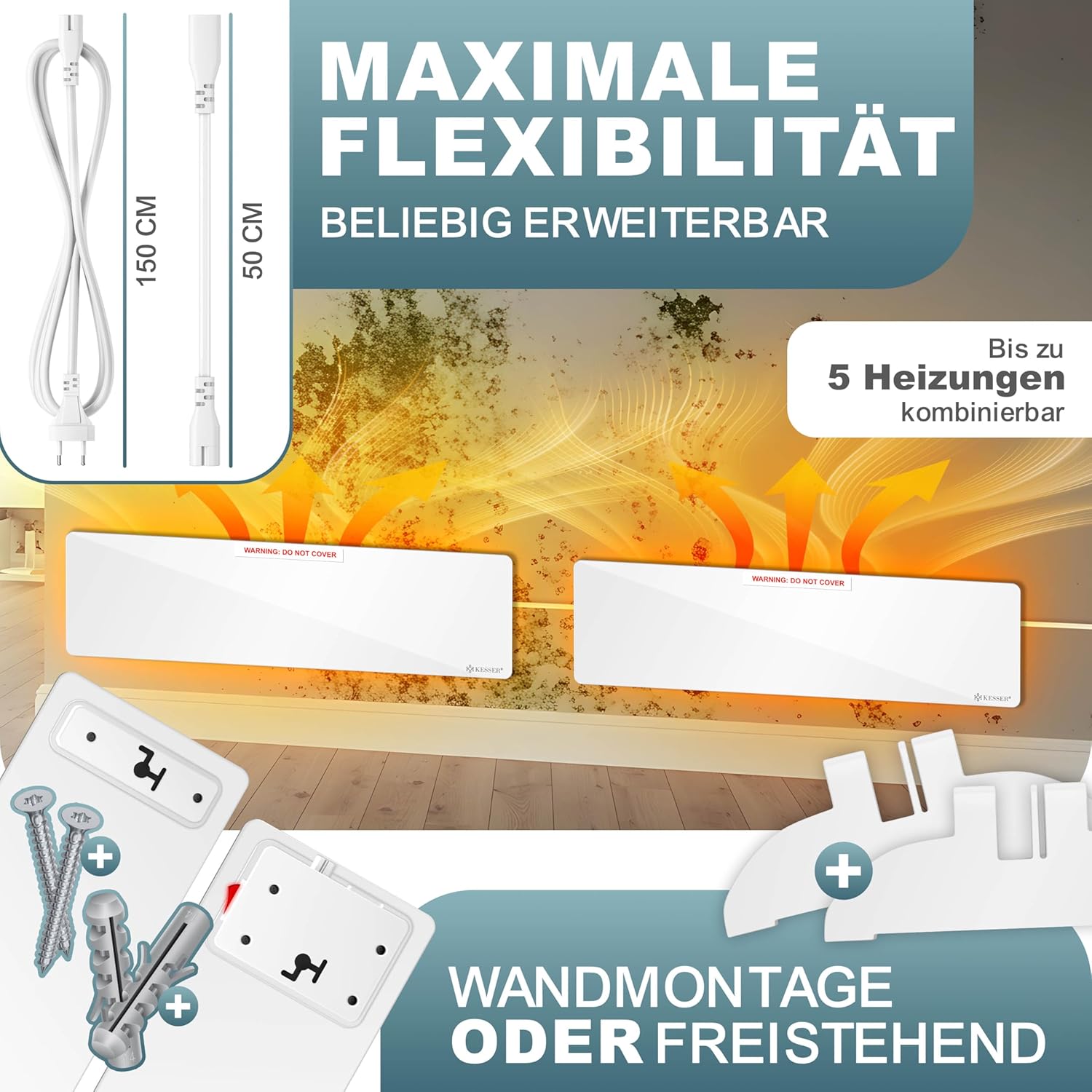 KESSER Schimmel - Infrarotheizung - Schimmelentferner Wandheizung 50W Wand & Bad Wandheizung Schimmelfrei ohne Chemie Alternative zu Anti-Schimmel-Spray und Farbe - Energiesparend - Weiß – Bild 5
