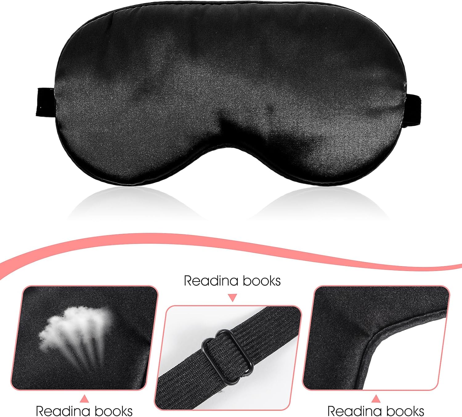 4 Stück Schlafaugenmasken für Männer und Frauen, Seidenschlafmaske, verstellbare Augenmaske mit elastischem Band, lichtblockierende Schlafaugenmaske für Yoga, Reisen (schwarz) – Bild 6