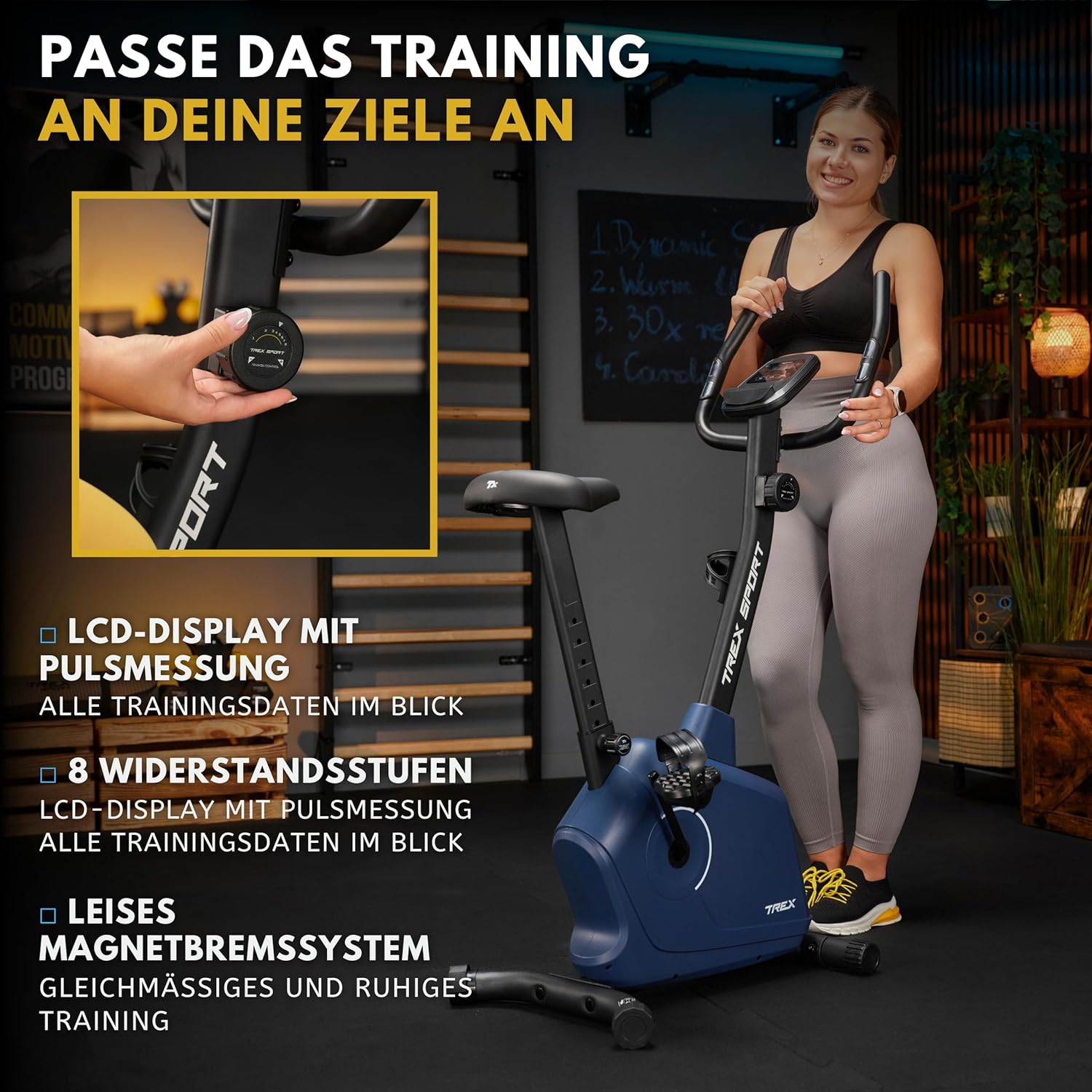 TREX SPORT Heimtrainer TX-380MB Rigon magnetisches Fitnessbike, leises LCD-Display, Herzfrequenzmesser, 8 Stufen, bis 120 kg, Heimtrainer – Bild 2