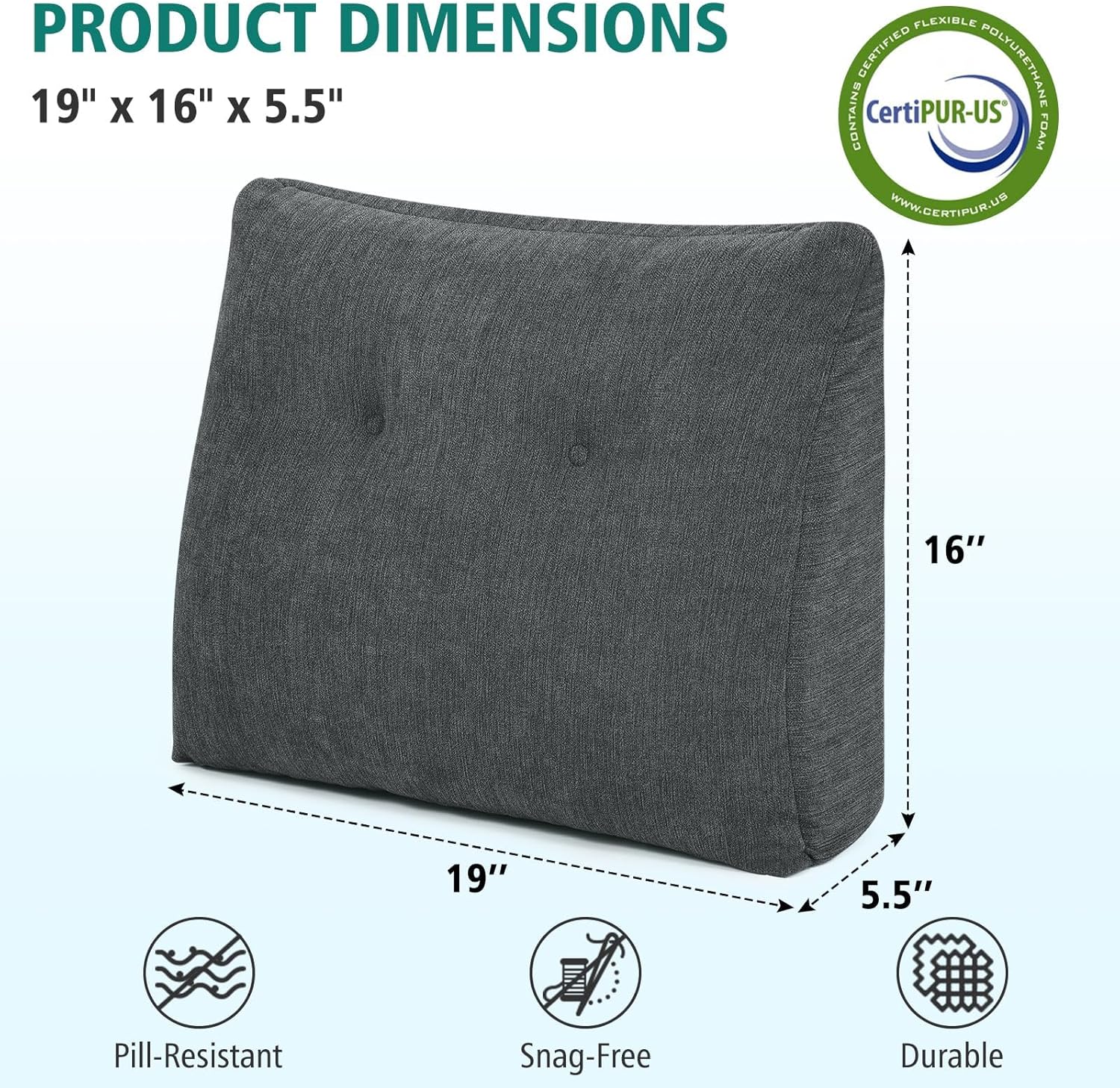 Ergonomisches Rückenkissen für Sofa und Bett, weiches Keilkissen mit Memory-Schaum, bequemes Lesekissen & Lordosenstützkissen für Erwachsene, Rückenlehnenkissen, grau – Bild 3