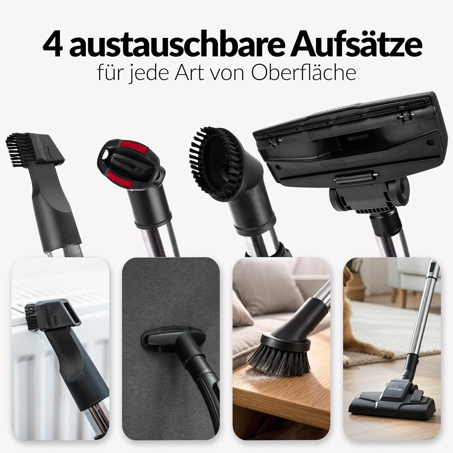 LEHMANN Cyclone Beutelloser Staubsauger, leistungsstark, doppelter HEPA-Filter für Allergiker, 2,5 L Staubbehälter, kompakt, Bodenstaubsauger für Teppich & Hartböden, inklusive Aufsatzset, schwarz/rot – Bild 8