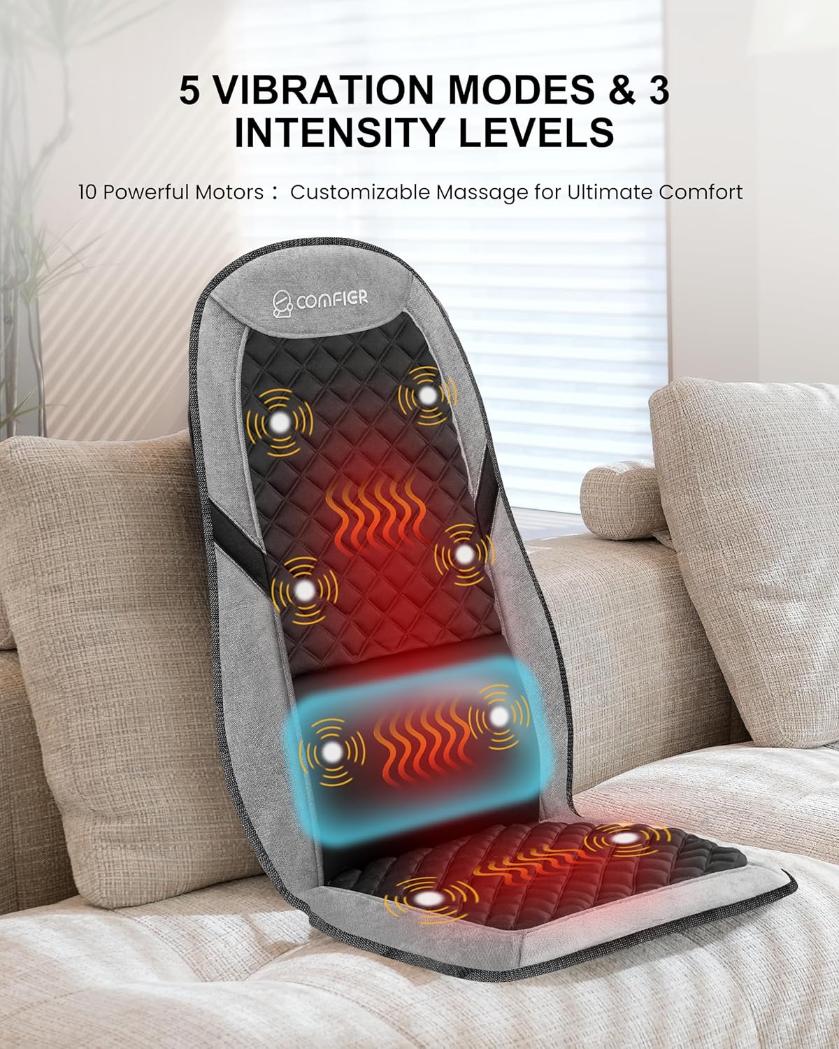 COMFIER Massagematte mit Wärme und innovativer verstellbarer Lendenwirbelstütze, Vibrationsmassage-Sitzpolster, Rückenmassagegerät zur Linderung von Rückenermüdung, Geschenke für Frauen – Bild 3