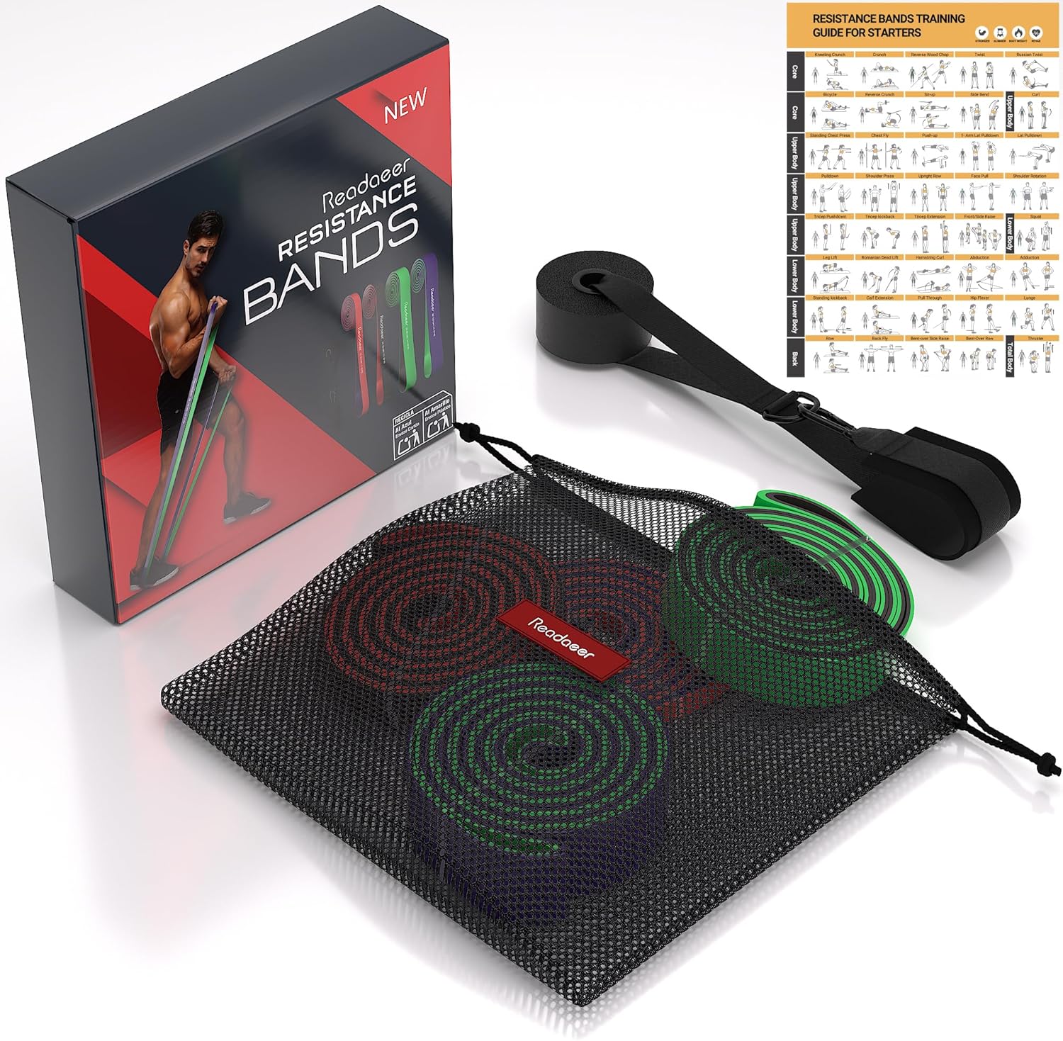 Fitnessbänder-Set mit Türanker & Aufbewahrungstasche, zweiseitig zweifarbig für Zuhause, Krafttraining, Physiotherapie, Geschenk für Männer und Frauen – Bild 3