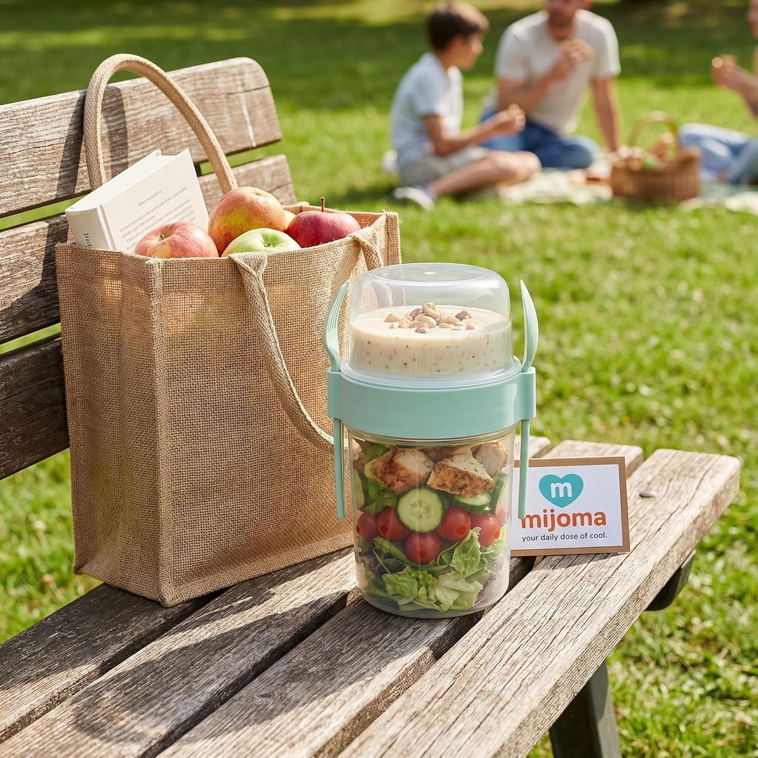MIJOMA Salat-To-Go-Becher mit Besteck 1100 ml, auslaufsicher, BPA-frei – Meal-Prep-Behälter mit extra Fach für Dressing & Toppings – Salatbox für Reisen & Büro (Mintgrün) – Bild 8