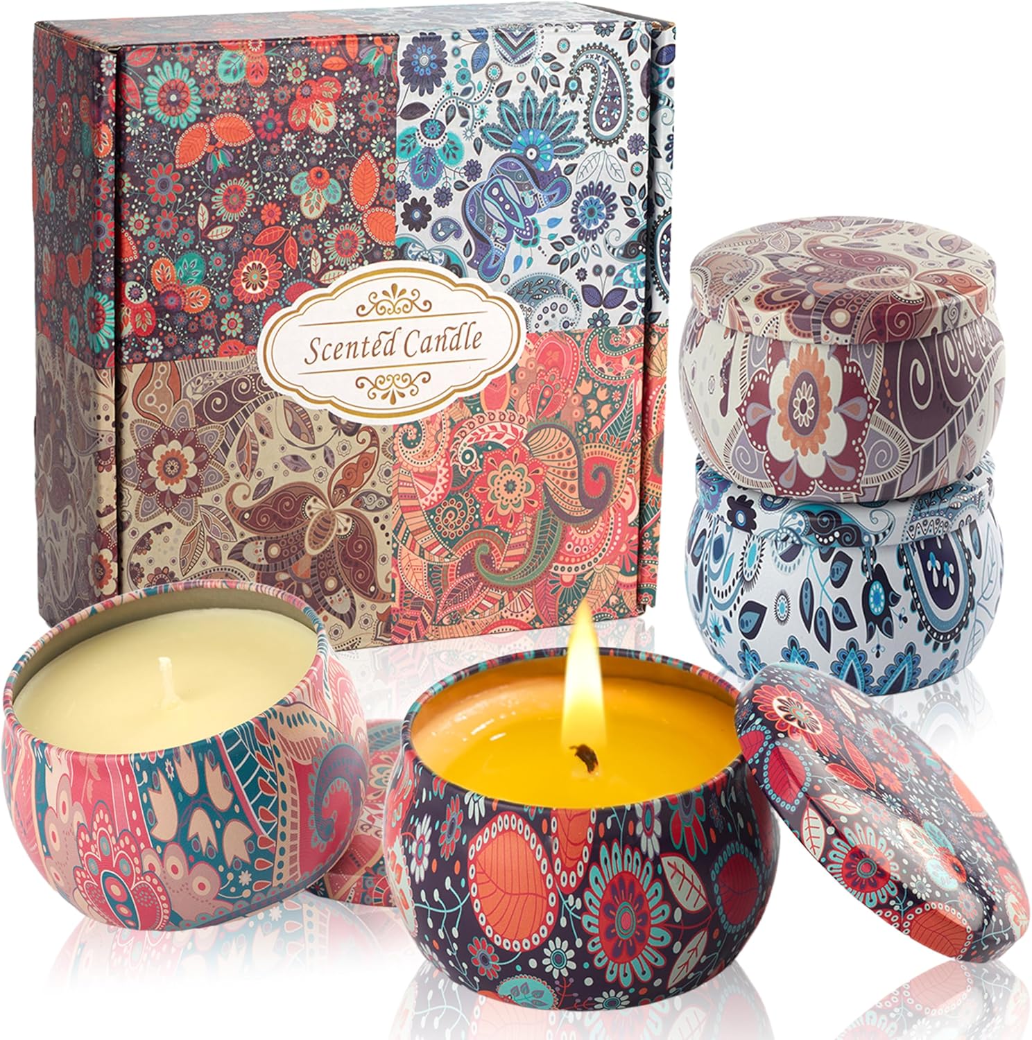 Duftkerzen-Geschenkset, Duftkerzen-Set – Geschenke, Kerze, Geschenkkerzen-Set, Weihnachten, kleine Weihnachtsgeschenke, Kerzen in Dosen mit Deckel für Frauen, Damen, Kollegen, Geschenk, 4 Stück
