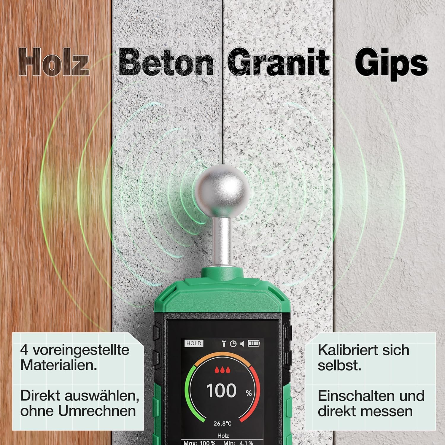 Smabix® Feuchtigkeitsmesser Wand, Holz, Gips, Granit, Feuchtigkeitsmesser für Wände, Mauerwerk, Beton, Baufeuchtemesser, Schimmeldetektor, Feuchtigkeitsmesser, Holzfeuchtemesser, Luftfeuchtigkeitsmesser – Bild 3