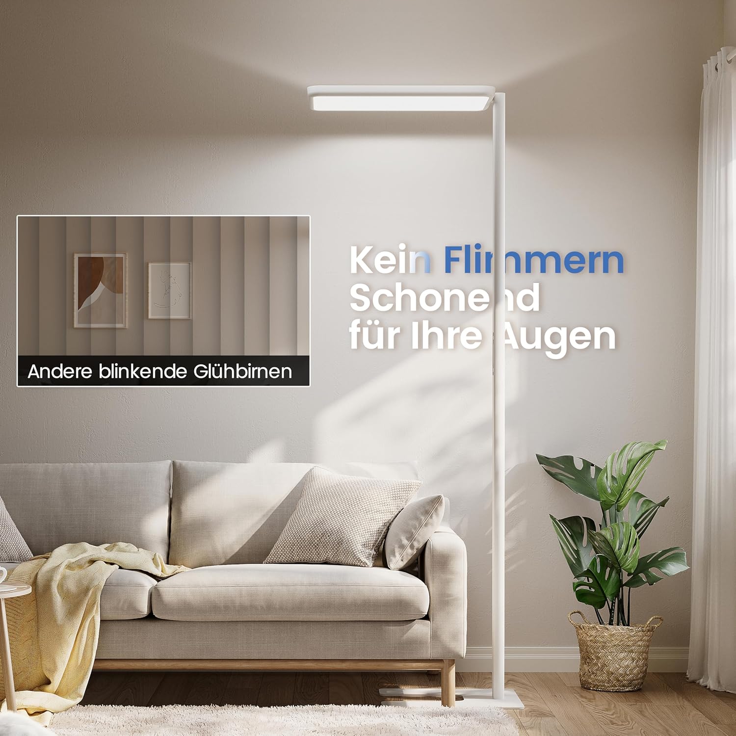 UGR98,2 m Vollspektrum-Tageslichtlampe, Dual-Stehlampe, dimmbar, Augenschutz, Deckenfluter, 4000 K, Stehlampe, Büro, Leselampe für Kinderzimmer, Weiß – Bild 3