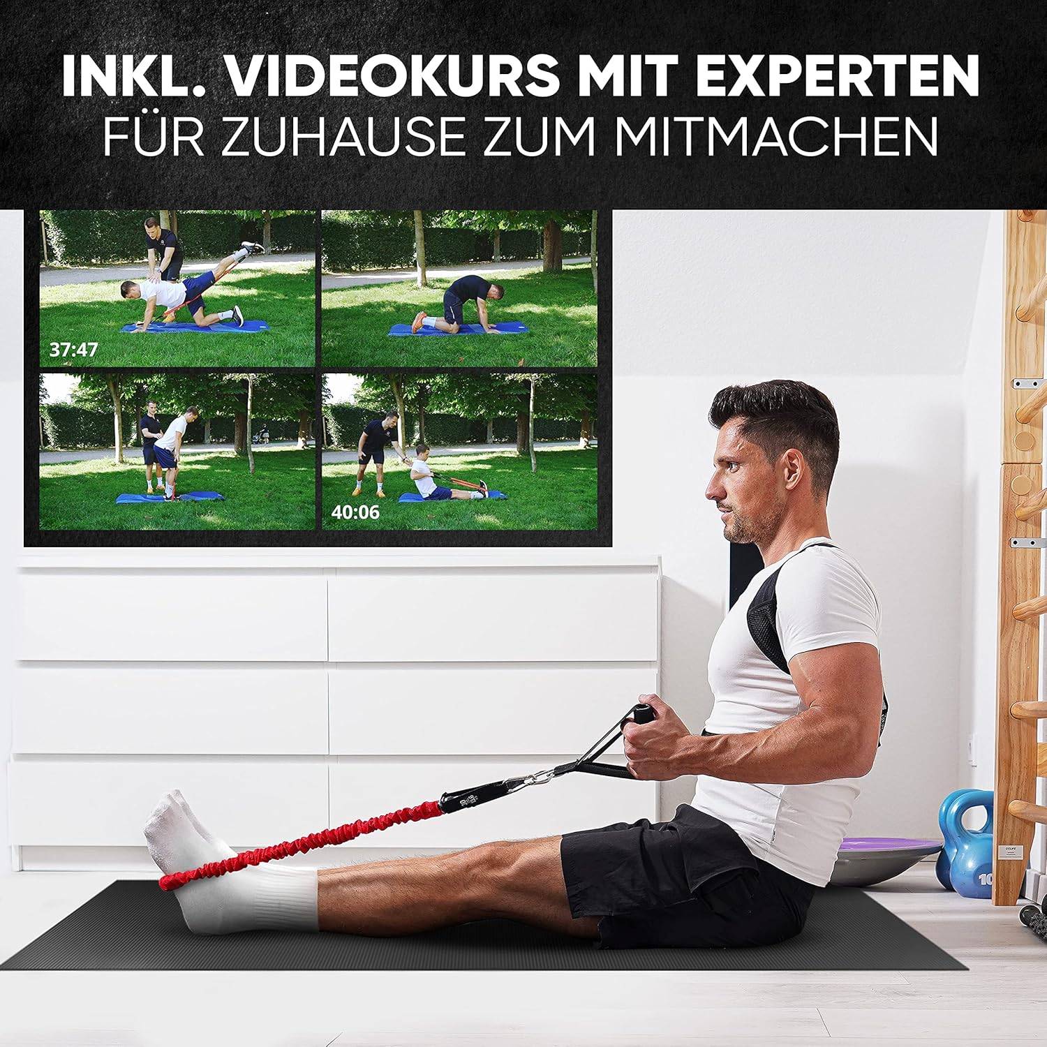Haltungskorrektur für Männer und Frauen, 3-in-1-Rückenglätter und Rückenstütze für perfekte Haltung und Schulterschmerzen, verstellbarer Schultergurt mit Fitnessband und Premium-Videokurs (M) – Bild 4