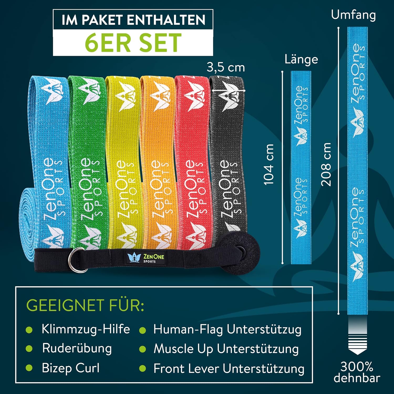 ZenOne Sports® Fitnessbänder Stoff I Widerstandsbänder in 6 Stärken von X-Light bis XX-Heavy I Stoff Widerstandsbänder mit Workout-Guide – Ideal für Krafttraining, Warm-up & Mehr I Gymnastikband – Bild 8