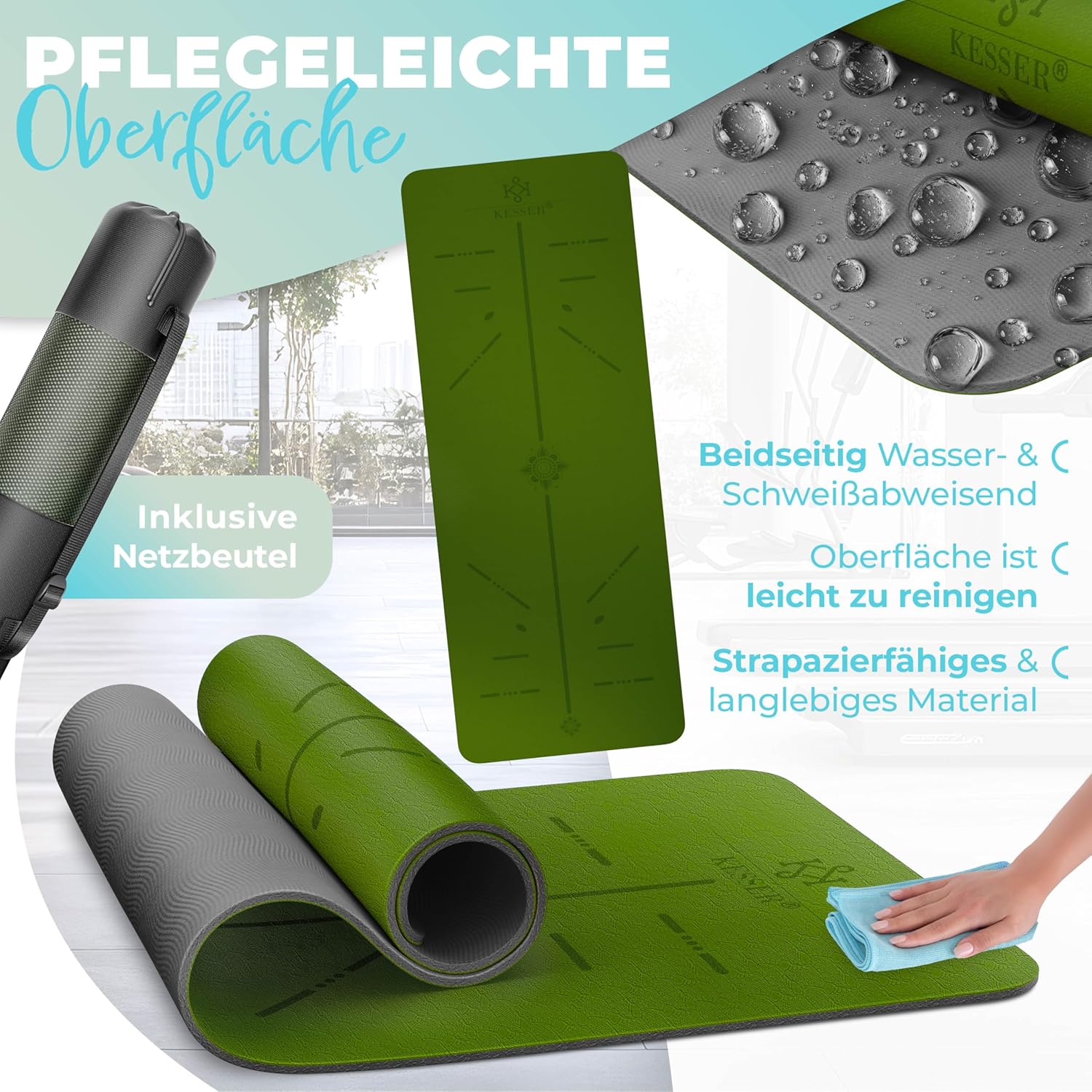 Kesser® Gymnastikmatte mit Tragegurt, rutschfeste TPE-Yogamatte, gepolsterte und rutschfeste Fitnessmatte, 183 x 61 cm, Trainingsmatte für Fitness, Sport, Pilates und Gymnastik-Workout, extra dick – Bild 5