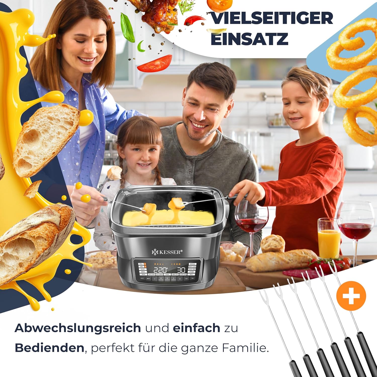 KESSER Multikocher mit Heißluftfritteuse 8 L & 16 Programme Küchengerät – Grillen, Backen, Dünsten, Vorheizen & Warmhalten Funktion, Reiskocher, Schongarer, Joghurtbereiter – Bild 8
