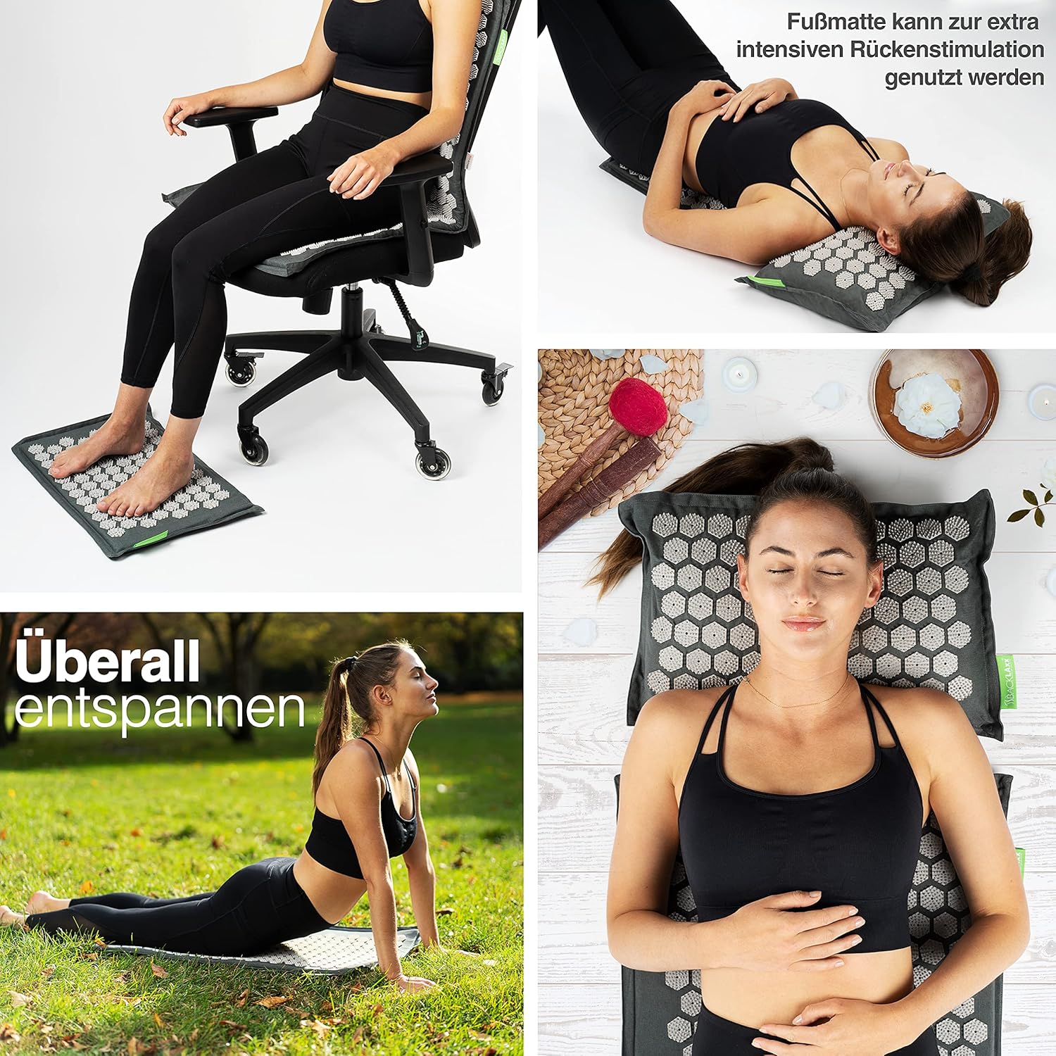 BACKLAXX Akupressurmatten-Set mit Kissen, Tuch & Tasche, XL-Akupressurmatte, 120 % mehr Fläche, Akupunkturmatte mit Spikes zur Massage, Akupressurmatte für Nacken und Schulter, Massagematte Rücken – Bild 7