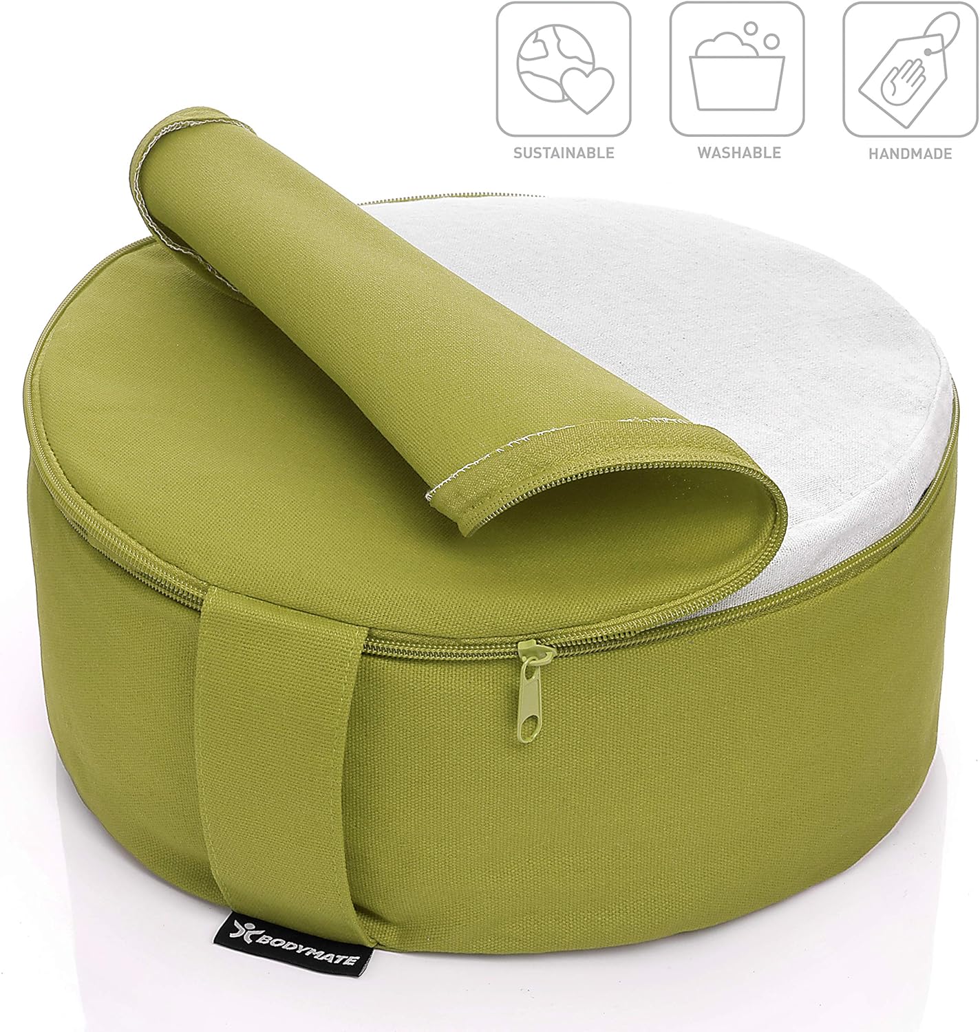 BODYMATE rundes Yogakissen 31cm Durchmesser 13cm hoch mit Buchweizenfellfüllung – maschinenwaschbarer Bezug aus 100% extra dicker Baumwolle – Meditationskissen – Sitzkissen – Bild 2
