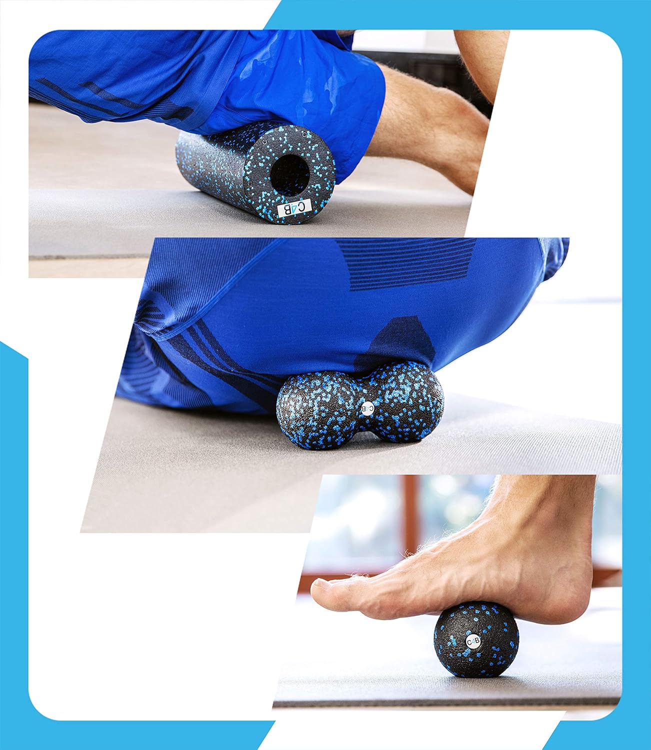 c4b Faszienrolle aus EPP | Mittelharte Schaumstoffrolle | 7-teiliges Set | Massagerollen & Faszienbälle | Faszienrolle für effektives Faszientraining | Inklusive Nylon-Turnbeutel | Zurück rollen – Bild 8
