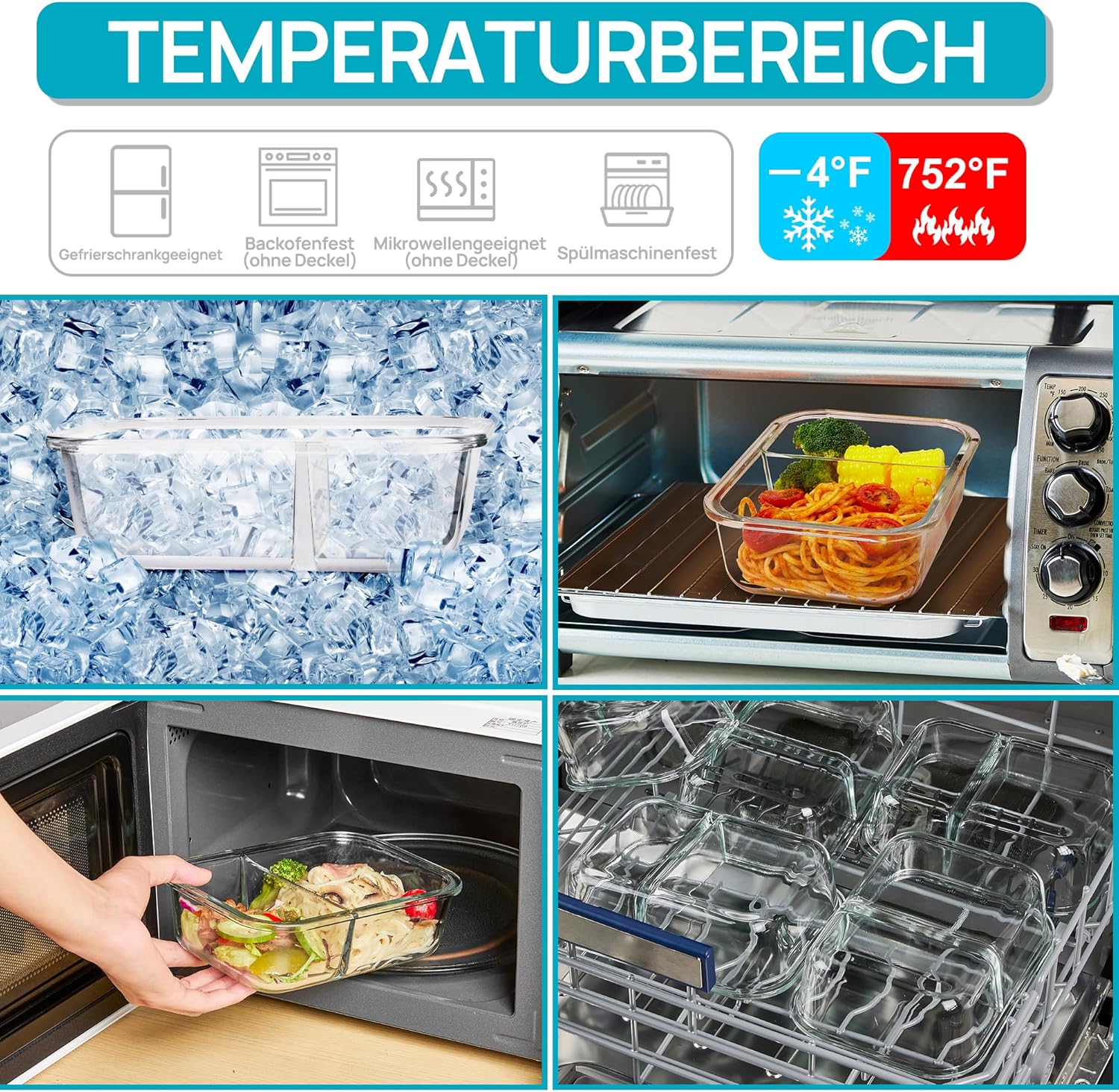 Vtopmart 5er-Pack 975 ml Meal-Prep-Boxen, Glasbehälter mit Deckel, Frischhaltedosen aus Glas mit Deckel für Mikrowelle, Backofen, Gefrierschrank und Spülmaschine – Bild 7