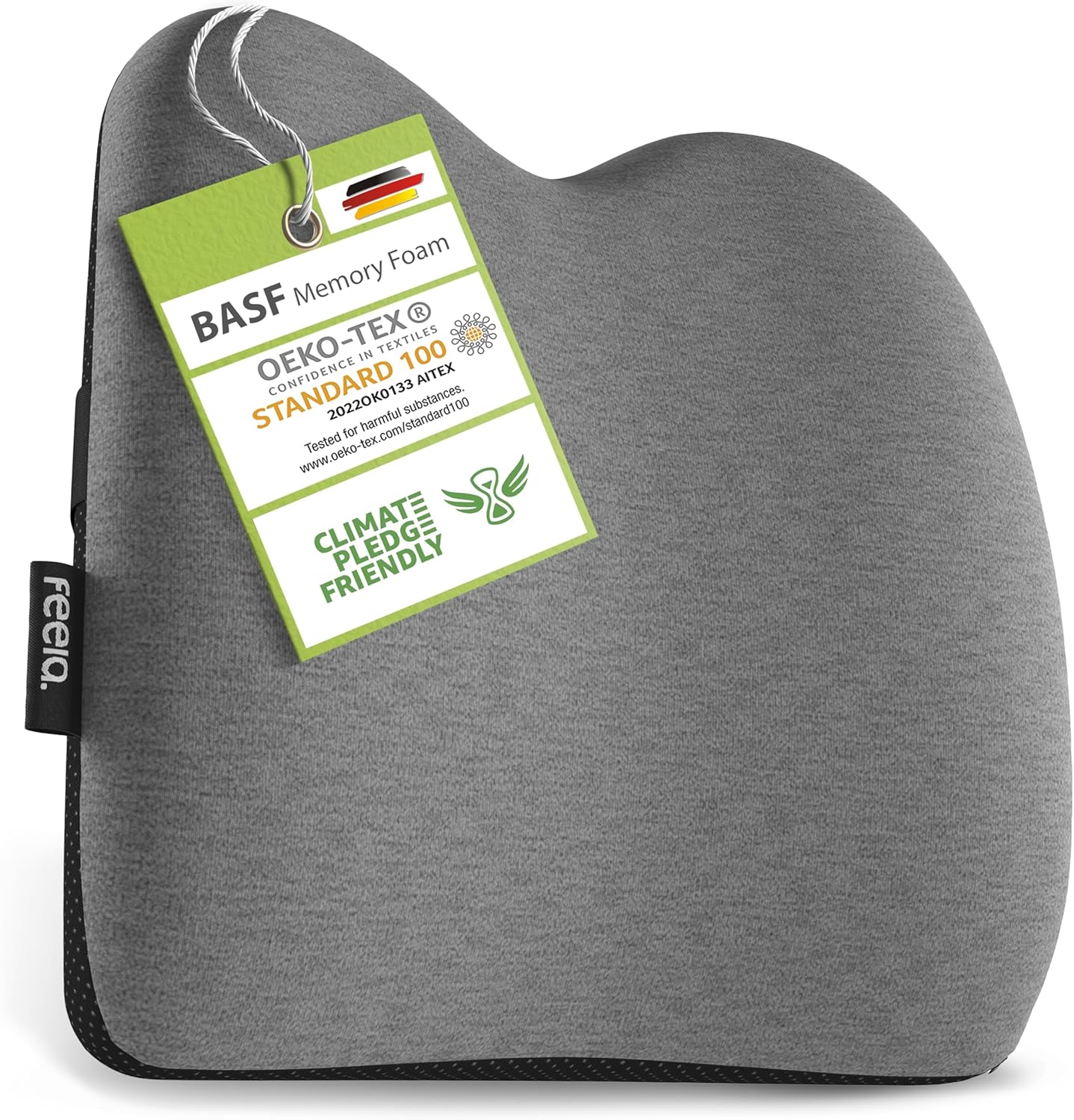 Feela. Ergonomisches Rückenkissen für Auto- und Bürostühle | Rückenstützkissen aus Memory-Schaum für Sitzkomfort und Haltung – verstellbare Passform für Autositze und Bürostühle (Dunkelgrau)