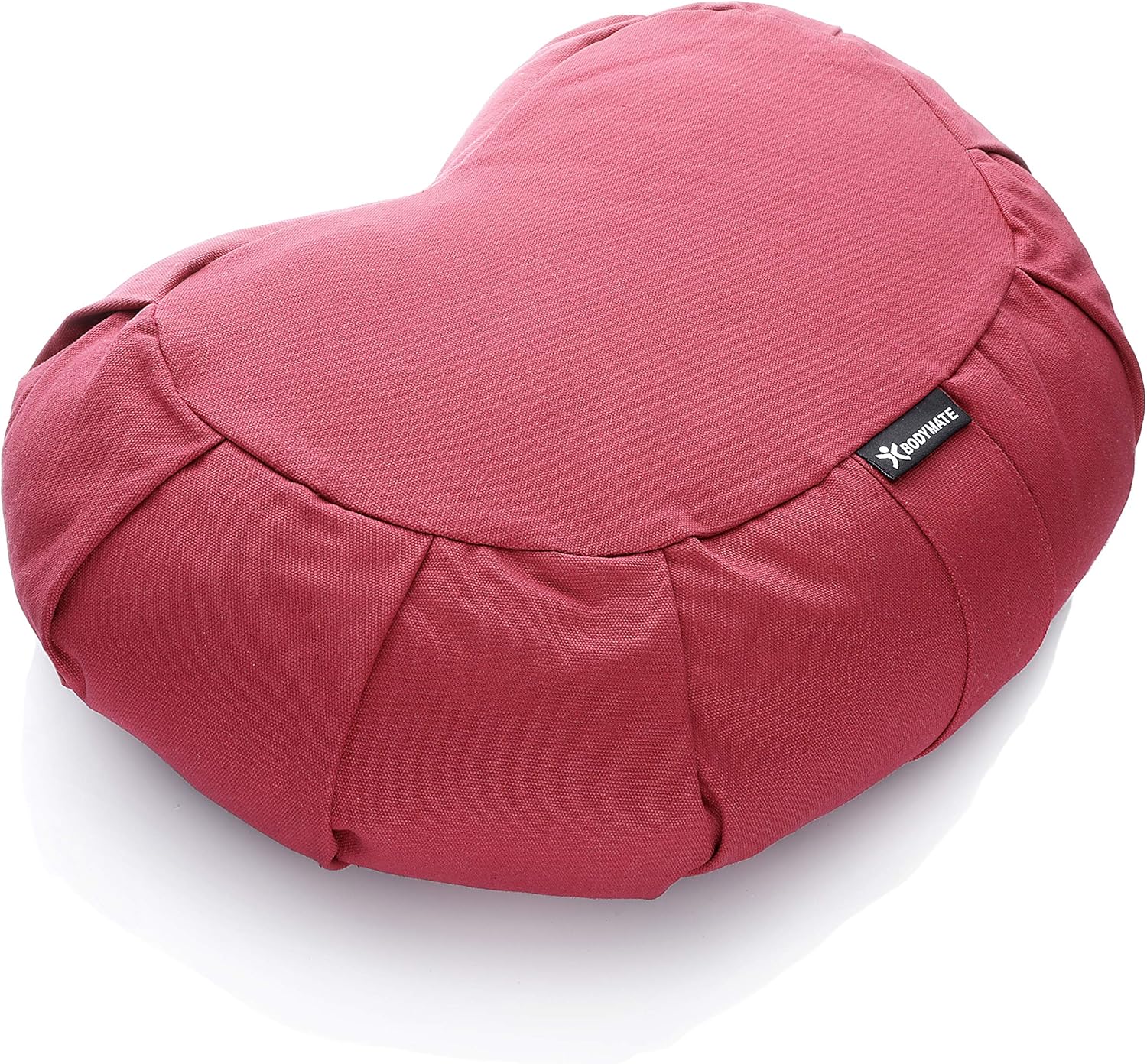 BODYMATE Halbmond-Yogakissen 42 cm lang, 30 cm breit und 15 cm hoch mit Buchweizenschalenfüllung – maschinenwaschbarer Bezug aus 100 % extra dicker Baumwolle – Meditationskissen – Sitzkissen