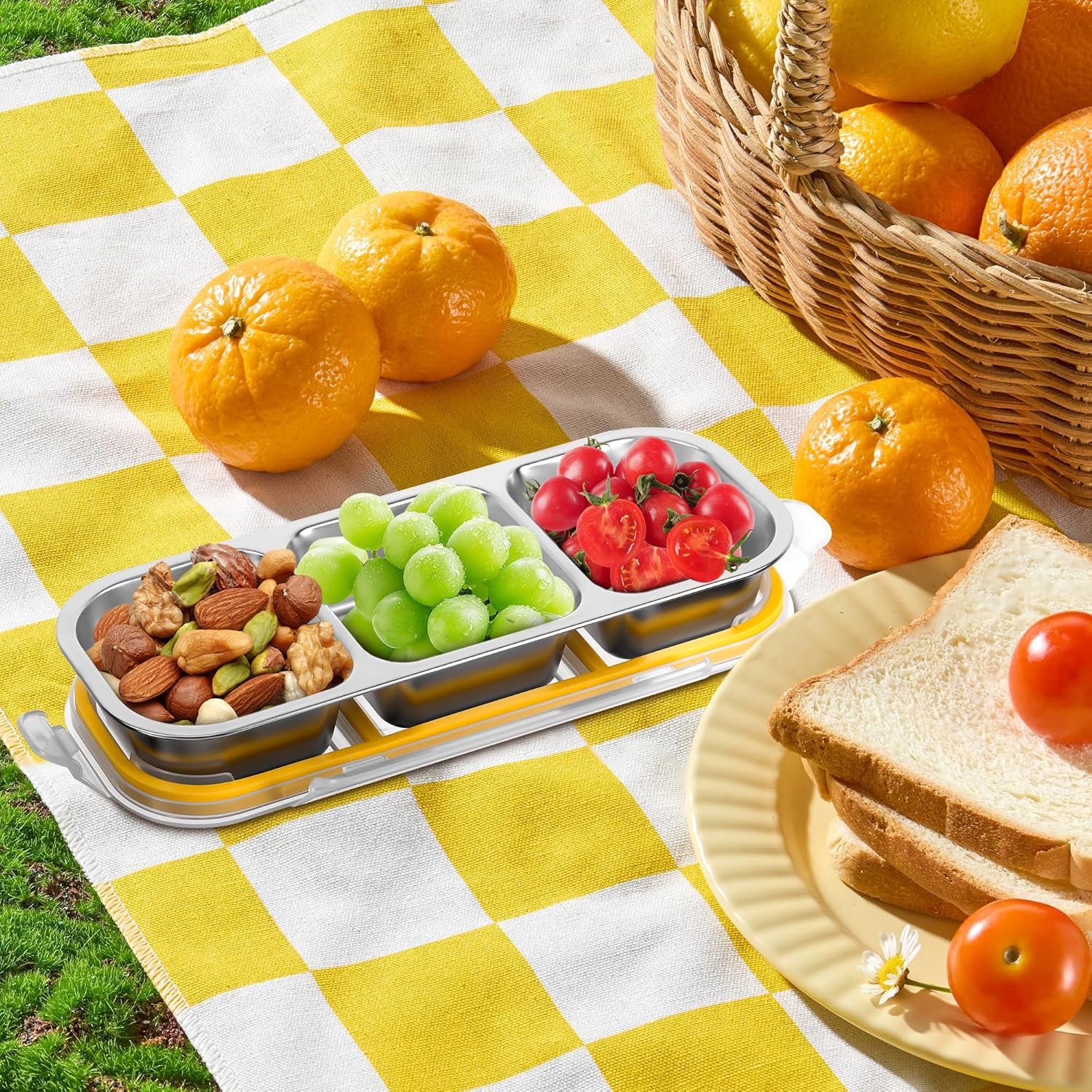 Fentar 2 Stück Snackboxen mit Fächern, Edelstahl, auslaufsichere Snackbox mit Fächern, spülmaschinenfest, Lunchbox, Kinder-Meal-Prep-Boxen, Bento-Box, Edelstahl-Snackboxen mit Deckel für Schule, Arbeit, Camping – Bild 8
